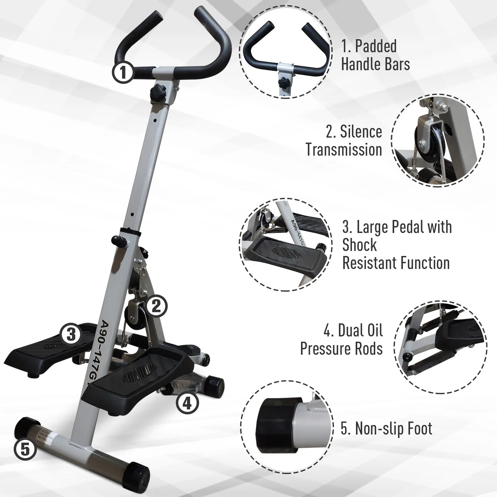 Stepper w/ Handle Hand Grip Workout Fitness Machine For Fitness Aerobic Exercise Home Gym Grey - Image 5