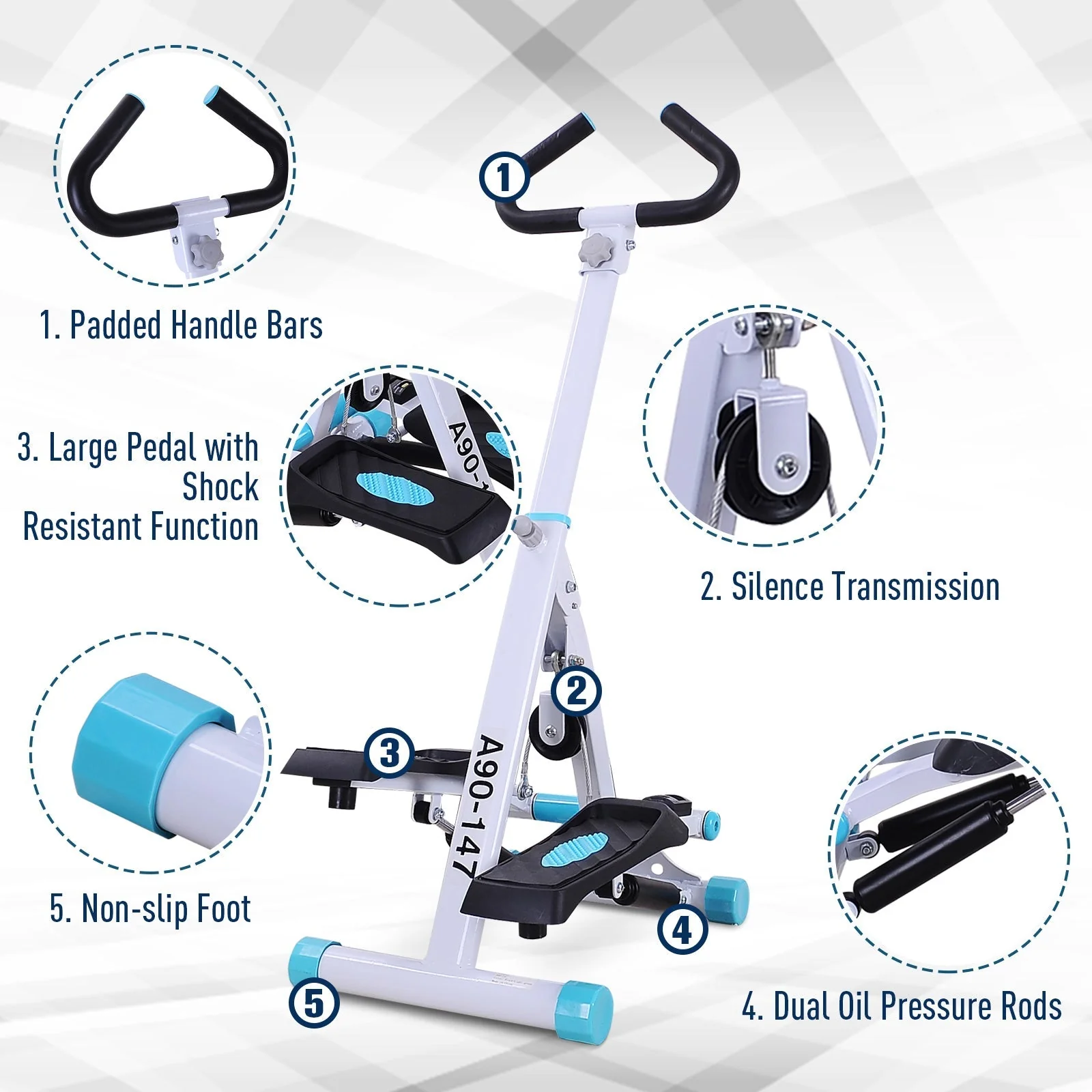 Stepper w/ Handle Hand Grip Workout Fitness Machine For Fitness Aerobic Exercise Home Gym White - Image 5