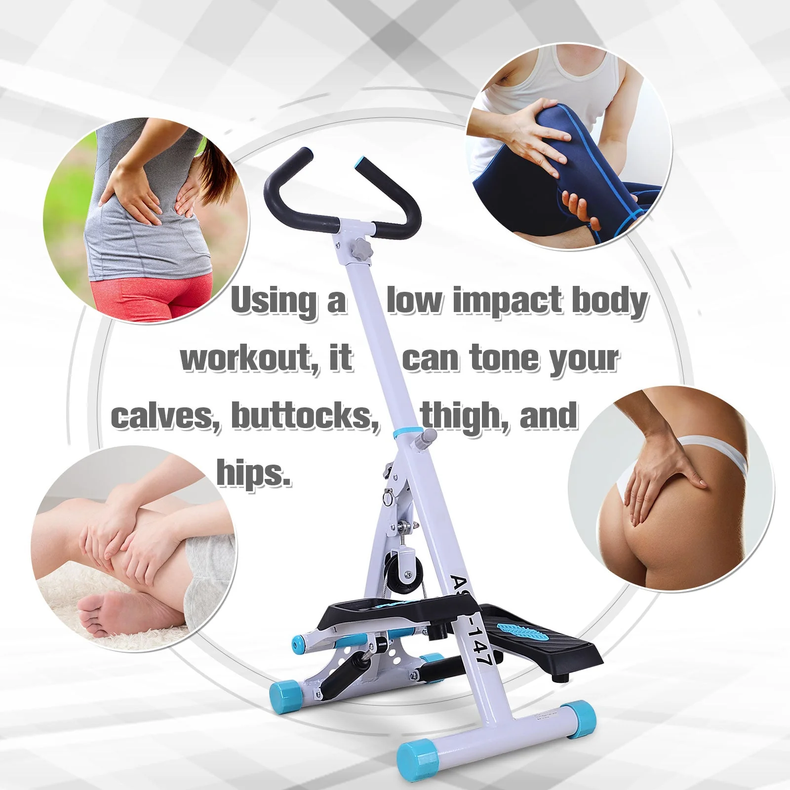 Stepper w/ Handle Hand Grip Workout Fitness Machine For Fitness Aerobic Exercise Home Gym White - Image 7