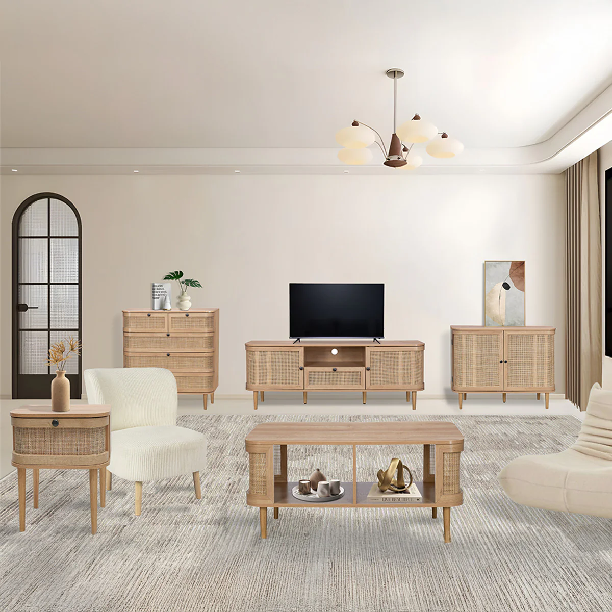 Stockholm TV Unit Beige 1 Shelf 1 Drawer 2 Doors - Image 3