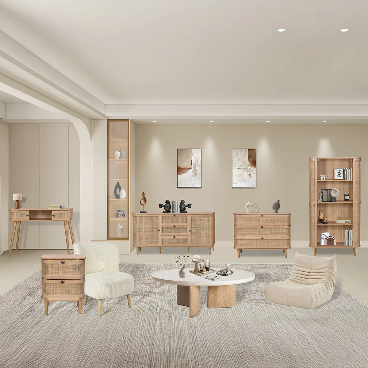 Stockholm TV Unit Beige 1 Shelf 1 Drawer 2 Doors - Image 4