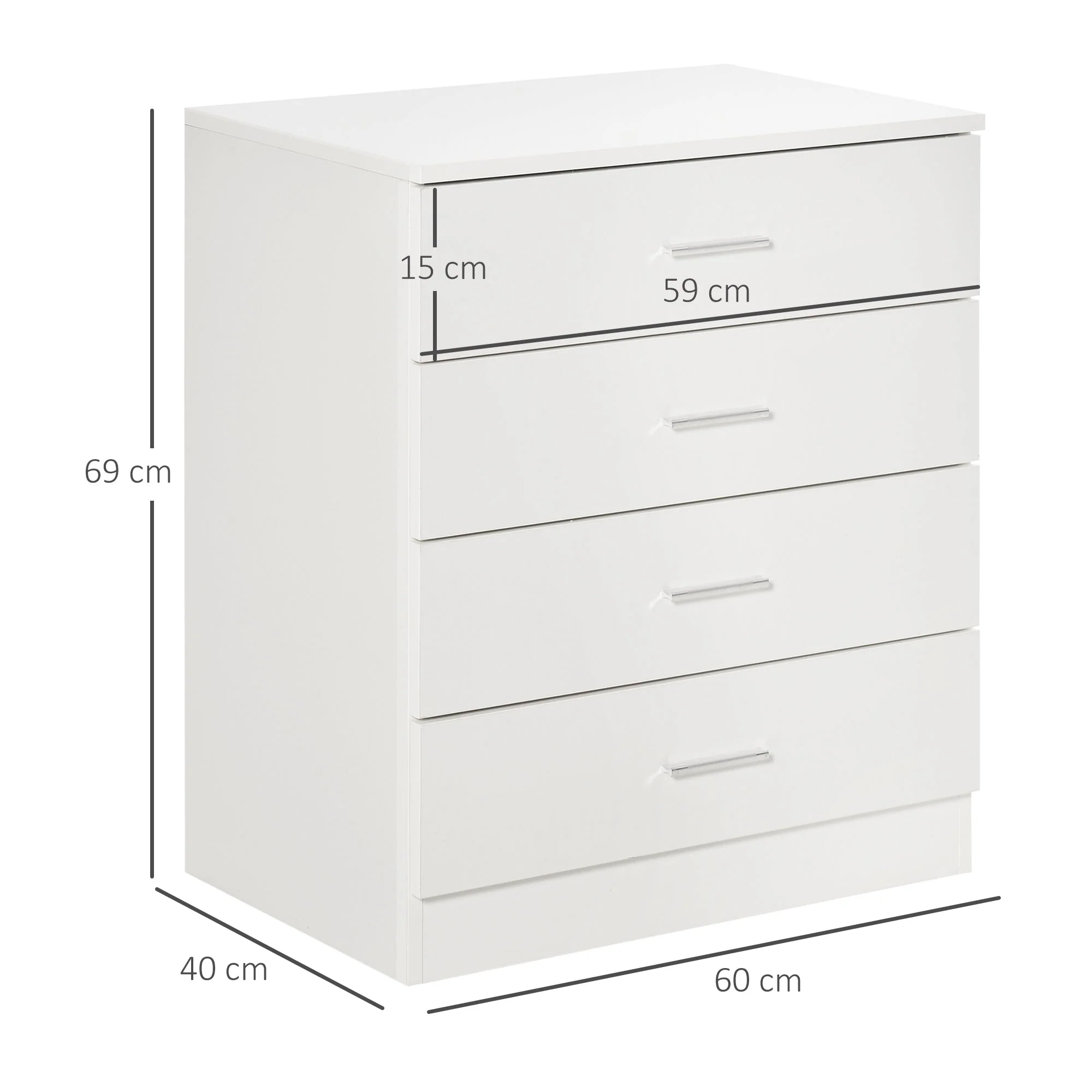 Storage Cabinet Vertical Drawer Chest of 4 w/ Metal Rails Anti-Tip - Image 2