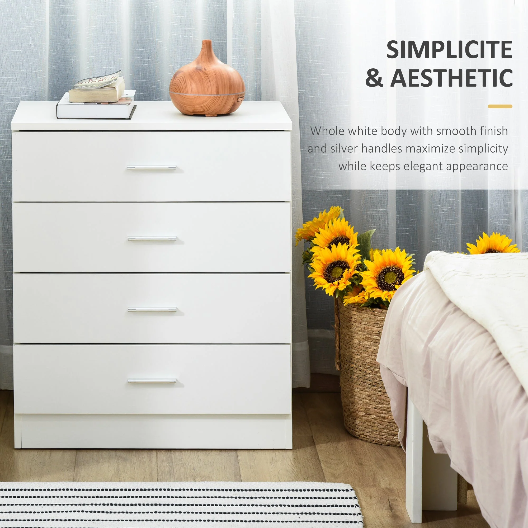 Storage Cabinet Vertical Drawer Chest of 4 w/ Metal Rails Anti-Tip - Image 6