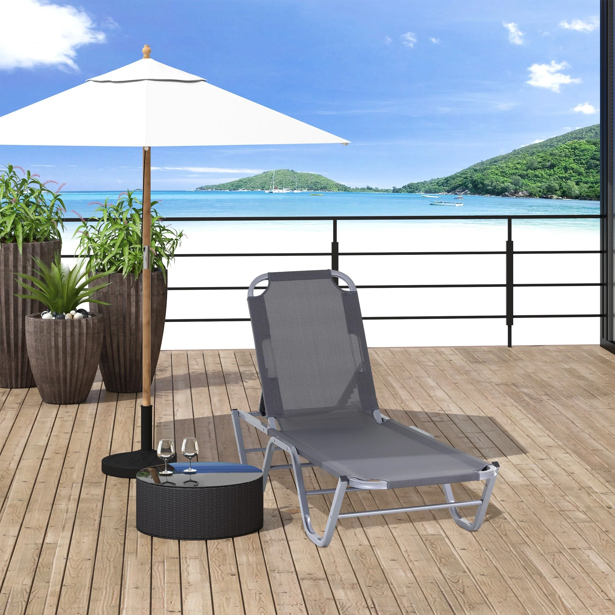 Sun Lounger Relaxer Recliner w/ 5-Position Adjustable Backrest Pool Sun Bathing - Image 2