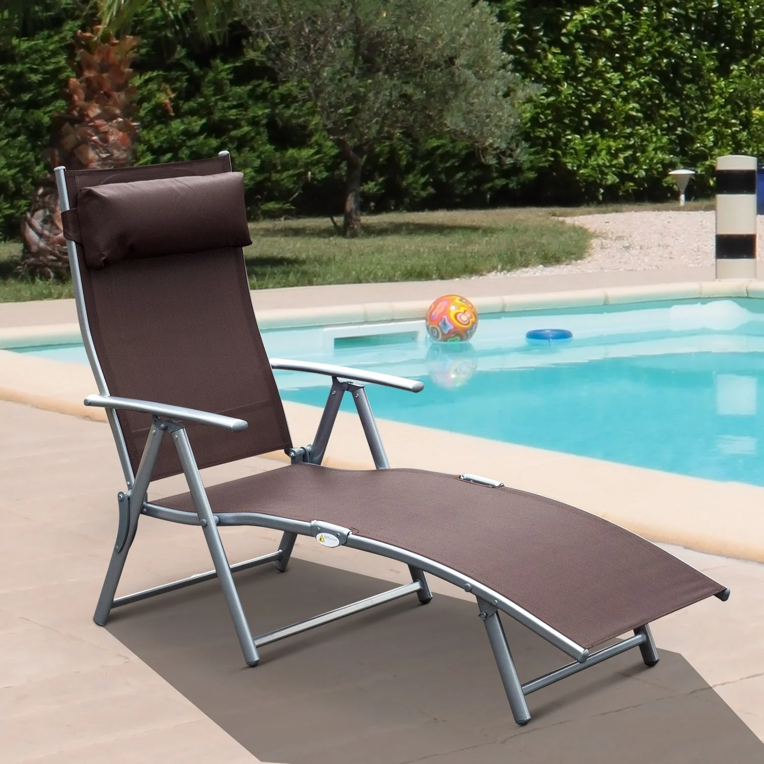 Sun Lounger Steel Frame Outdoor Folding Chaise Texteline Lounge Chair Recliner with Headrest & 7 Levels Adjustable Backrest - Image 2