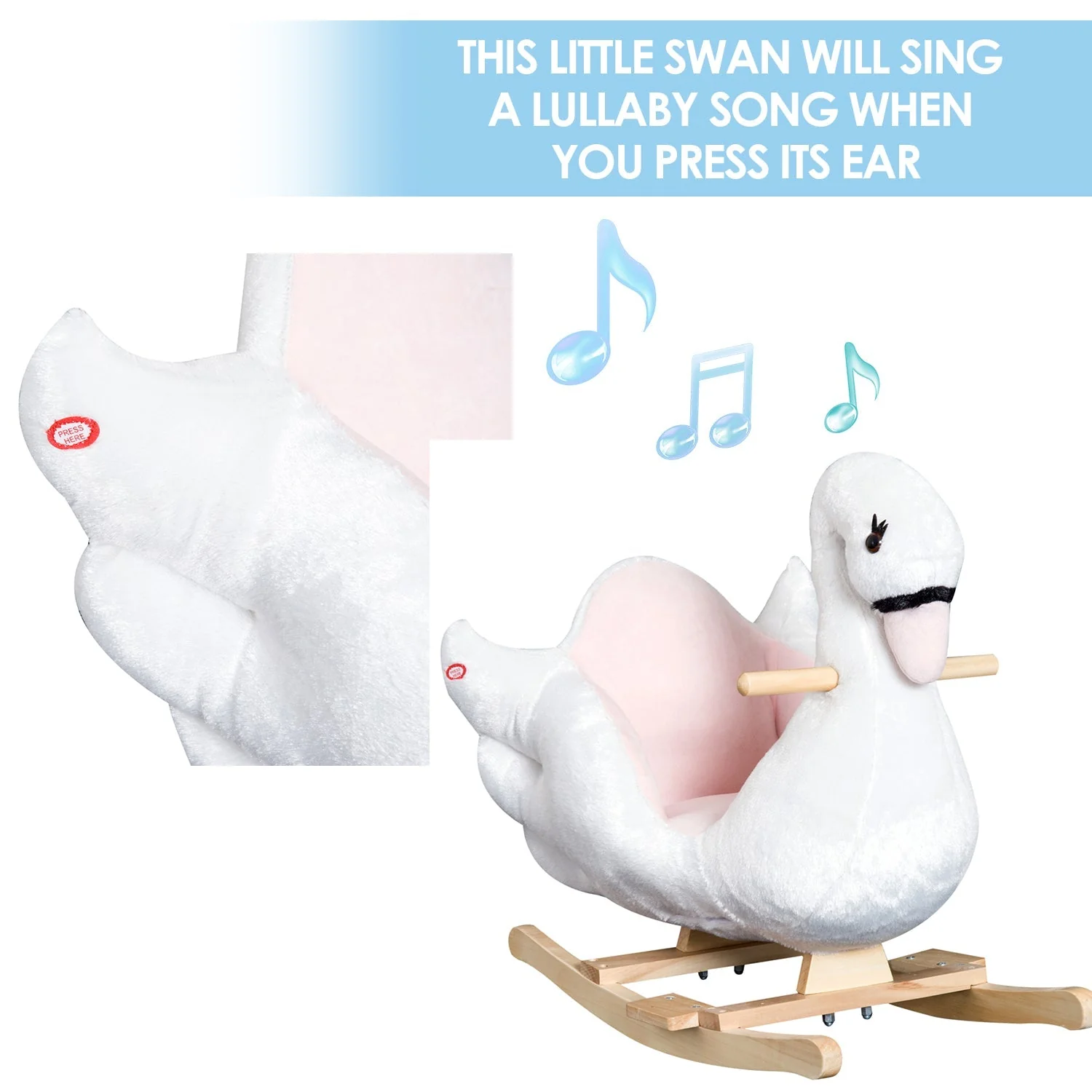 Swan Ride On Rocking Horse With Safety Seat 18+ Months White & Pink by Aosom - Image 4