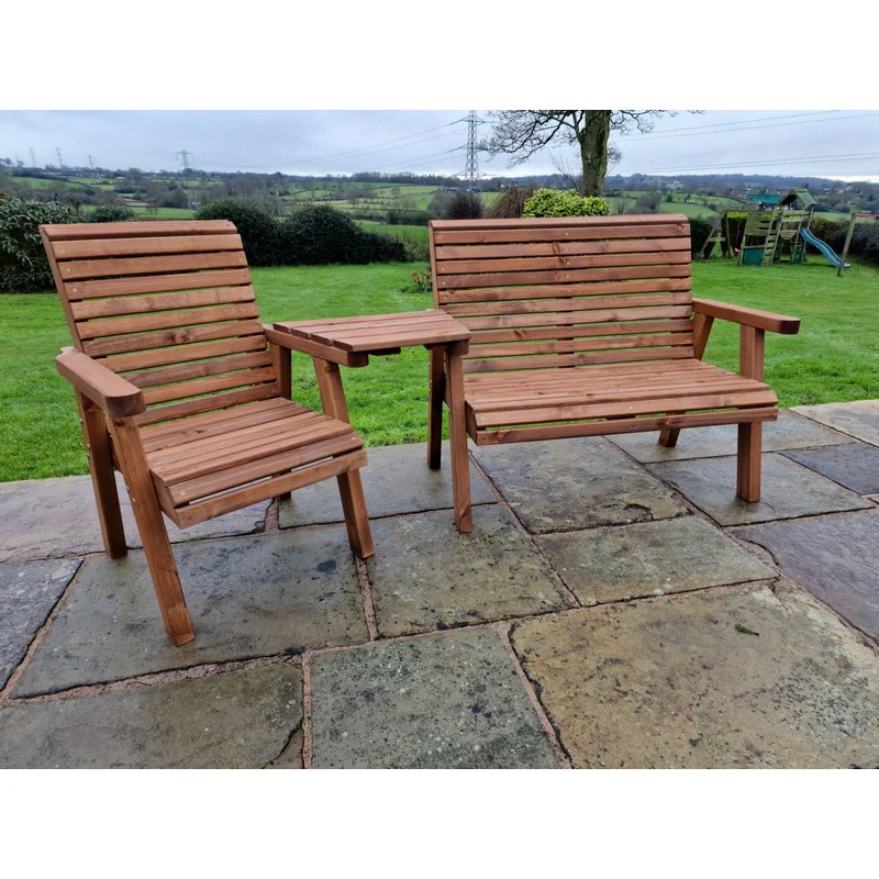 Swedish Redwood Angled Garden Tete a Tete by Croft - 3 Seats - Image 3