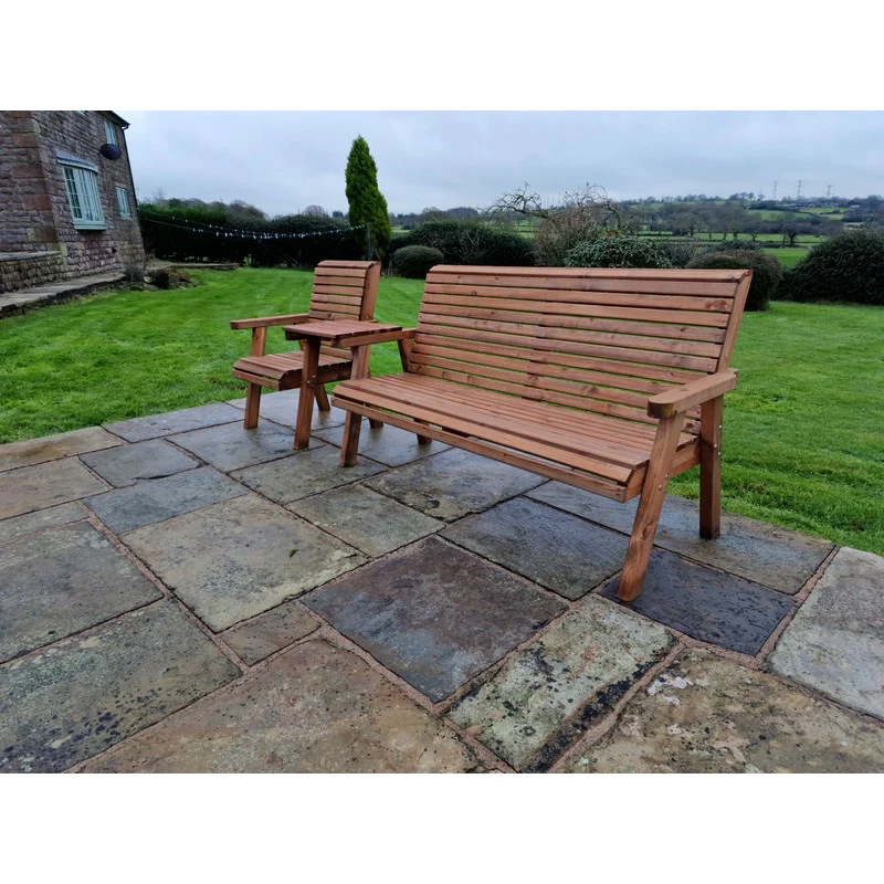 Swedish Redwood Straight Garden Tete a Tete by Croft - 4 Seats - Image 2