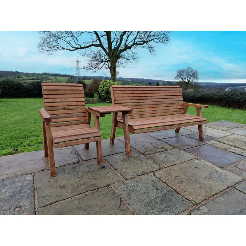Swedish Redwood Straight Garden Tete a Tete by Croft - 4 Seats - Image 3
