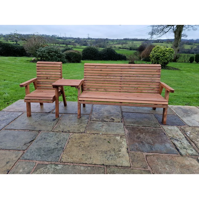 Swedish Redwood Straight Garden Tete a Tete by Croft - 4 Seats - Image 4