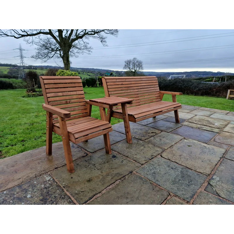 Swedish Redwood Straight Garden Tete a Tete by Croft - 4 Seats - Image 6