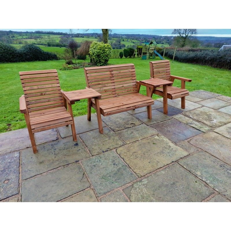 Swedish Redwood Straight Garden Tete a Tete by Croft - 4 Seats - Image 12
