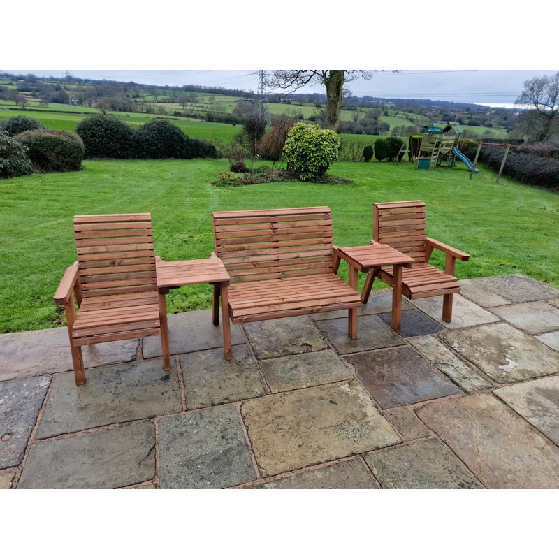 Swedish Redwood Straight Garden Tete a Tete by Croft - 4 Seats - Image 9