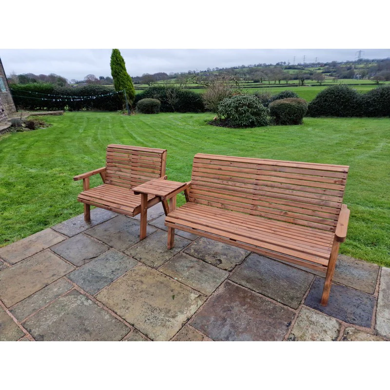 Swedish Redwood Straight Garden Tete a Tete by Croft - 5 Seats - Image 8
