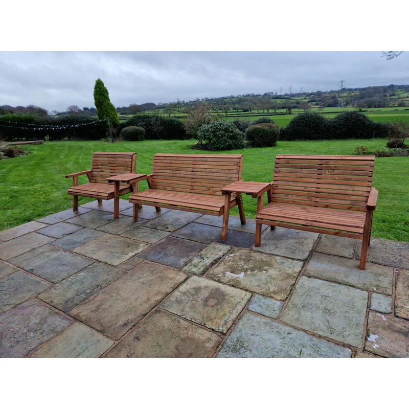 Swedish Redwood Straight Garden Tete a Tete by Croft - 7 Seats - Image 8