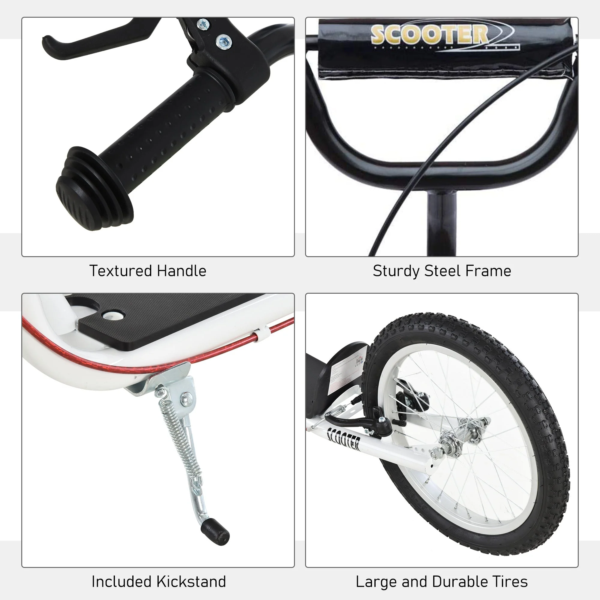 Teen Kids Stunt Scooter Children Kick Scooter Adjustable Handlebar 2 Brakes Ride On 16 Inch Rubber Tyres White - Image 5