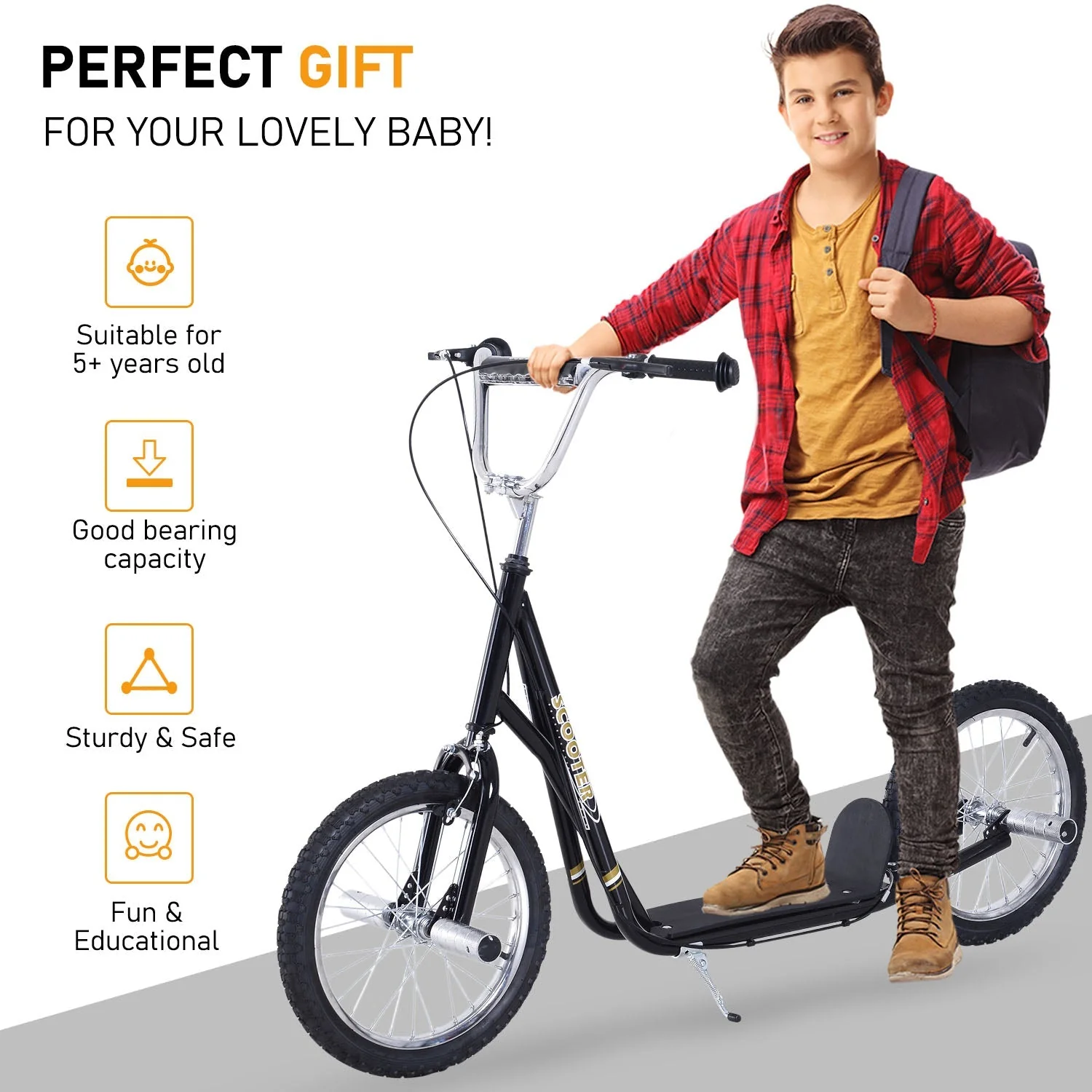 Teen Push Scooter Kids Children Stunt Scooter for 5+ Years with 16 Inches Wheels Adjustable Height Front Rear Dual Brakes - Image 5
