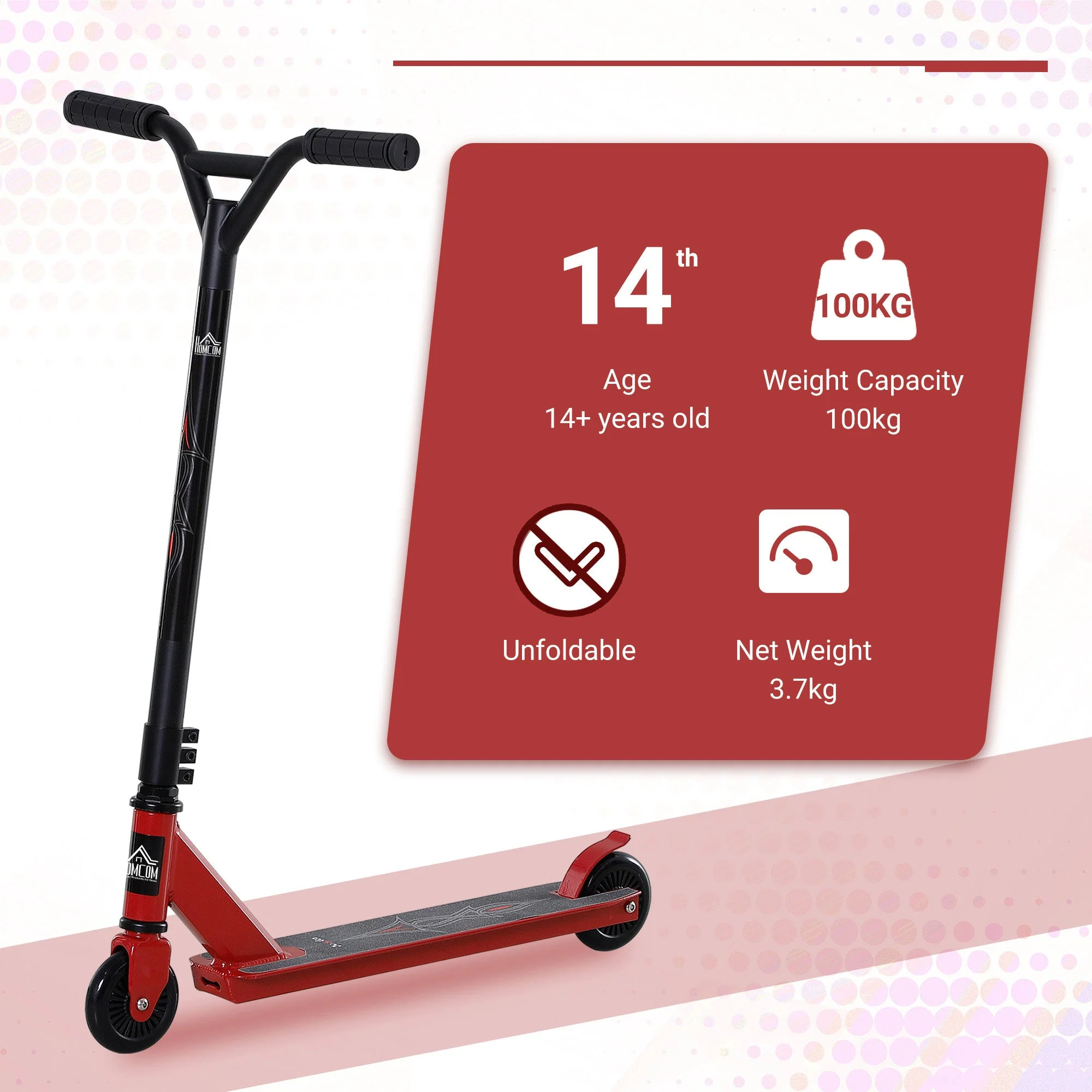 Teens Lightweight Steel Stunt Scooter Red - Image 3