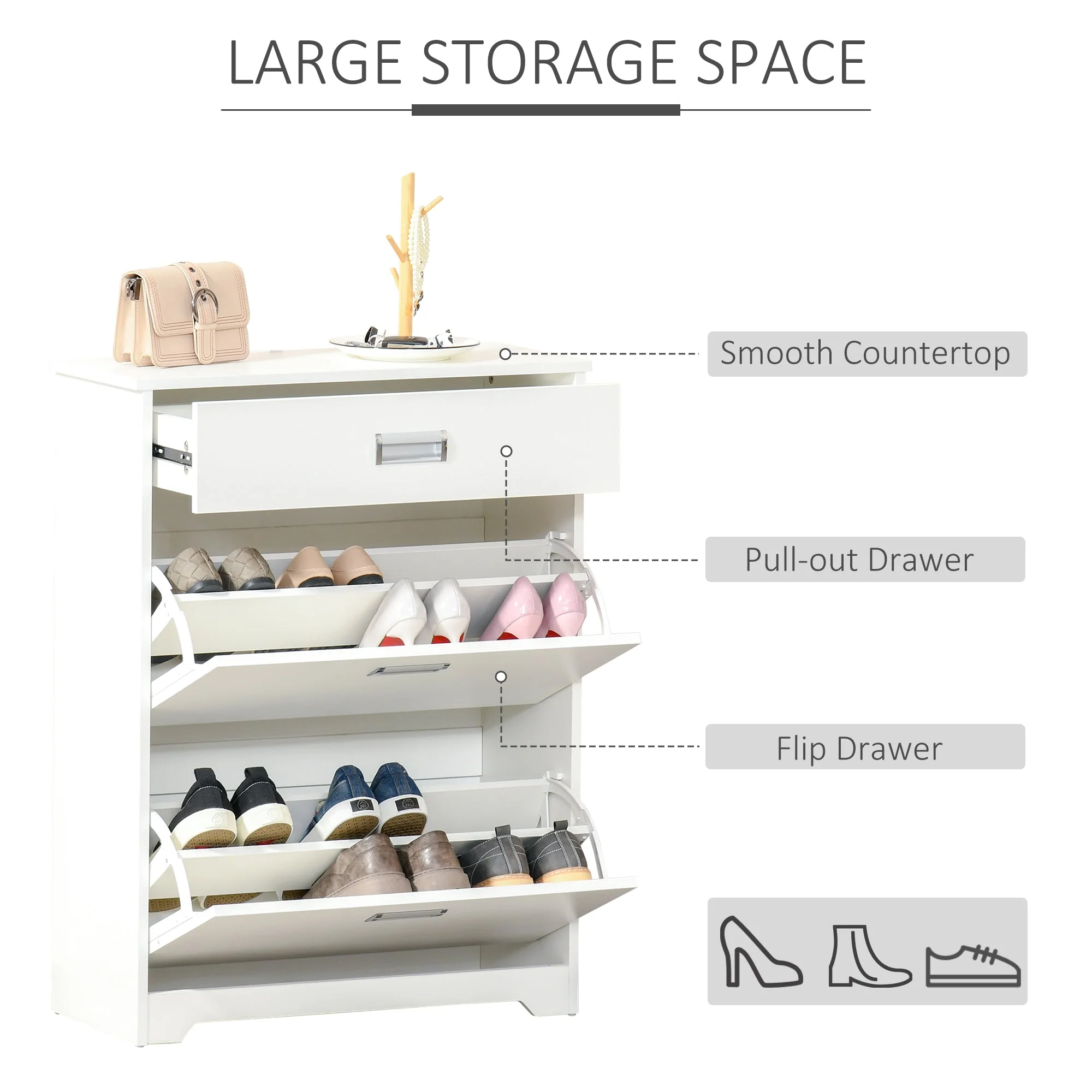 Tipping Shoe Cabinet Hall Organizer with Flip Drawers for Entry Porch 16 Pairs - Image 4