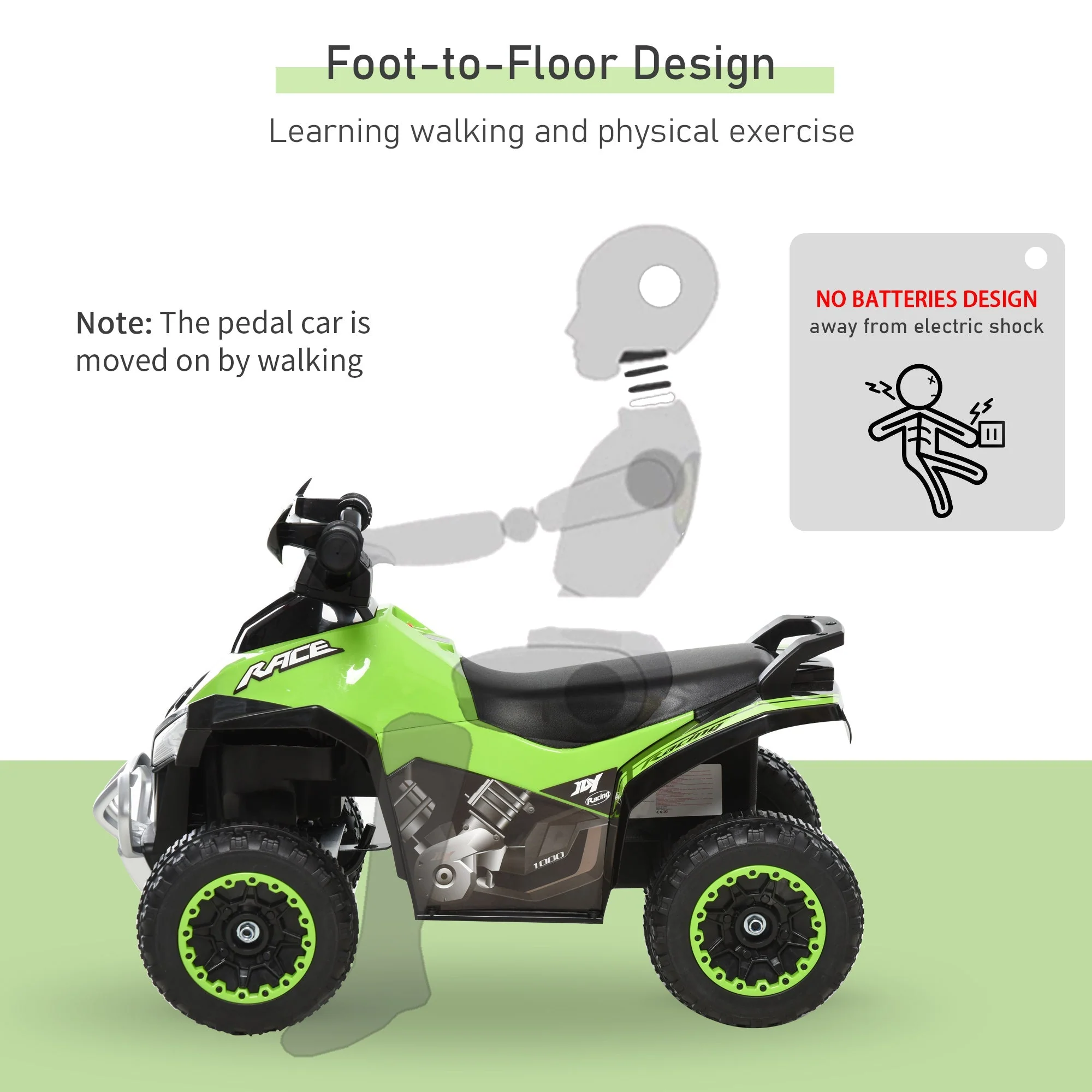 Toddler Kids Ride On Car Walker Foot To Floor Green/Black - Image 4