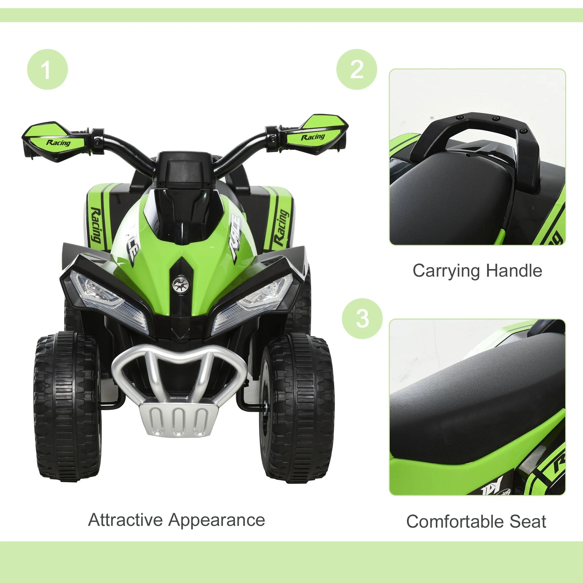 Toddler Kids Ride On Car Walker Foot To Floor Green/Black - Image 5