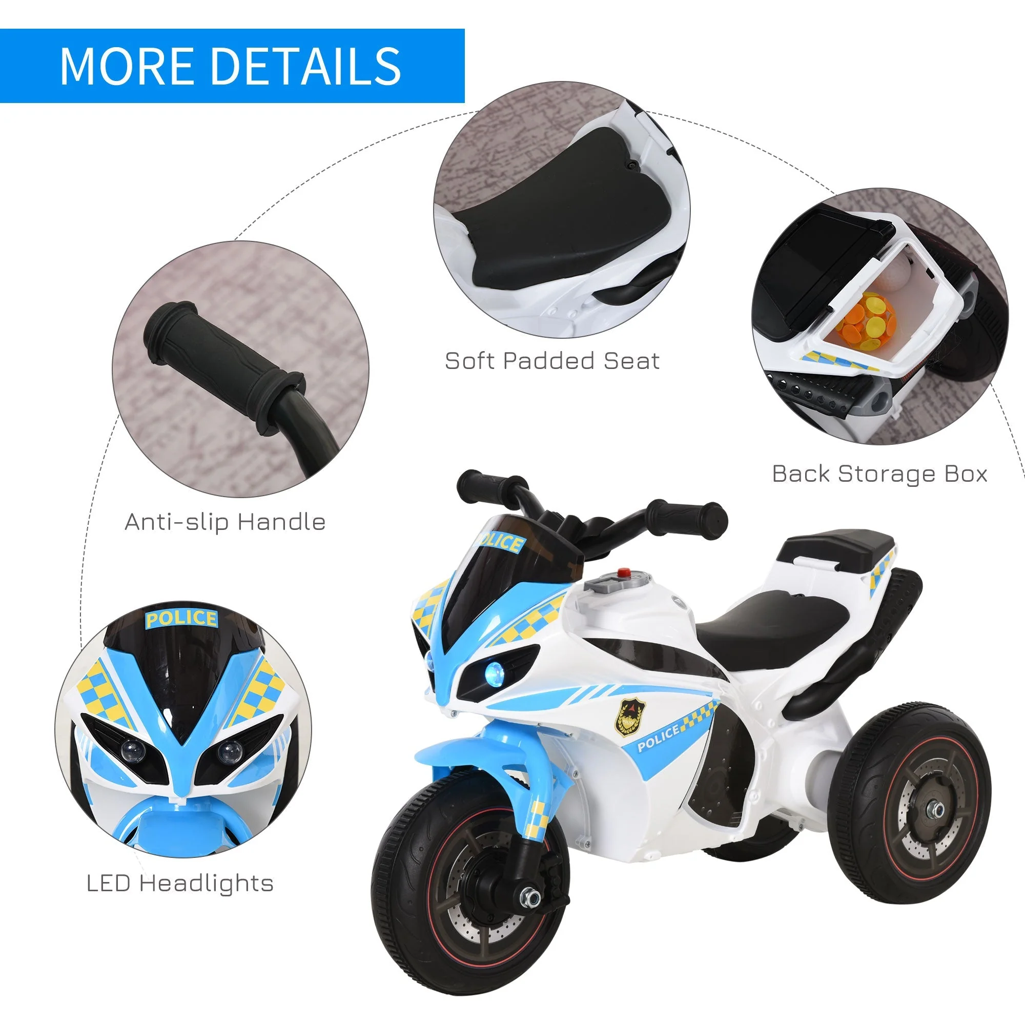 Toddlers 3-Wheel Plastic Motorcycle Push Walker Blue/White - Image 5