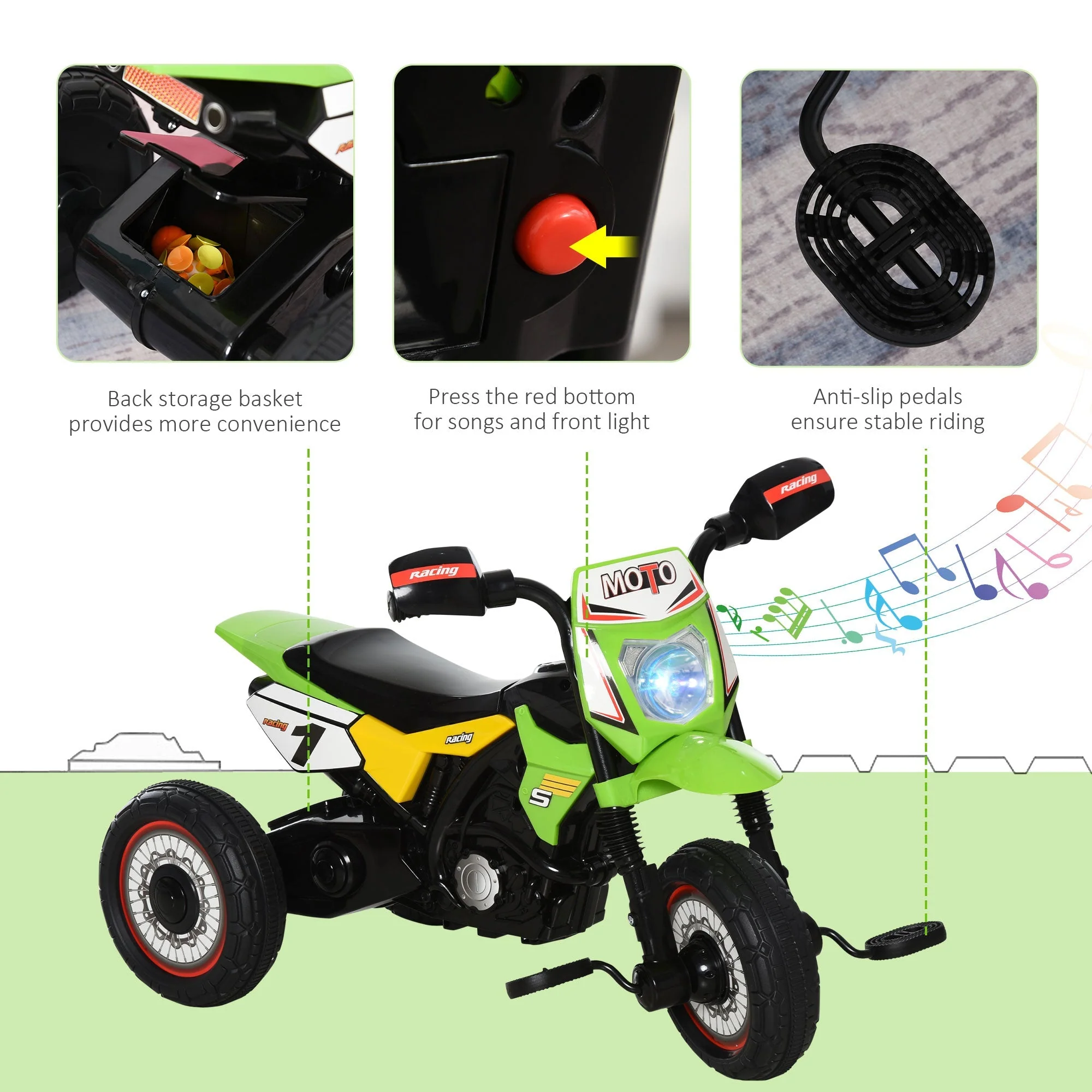 Toddlers 3-Wheel PP Ride On Pedal Trike Green - Image 5