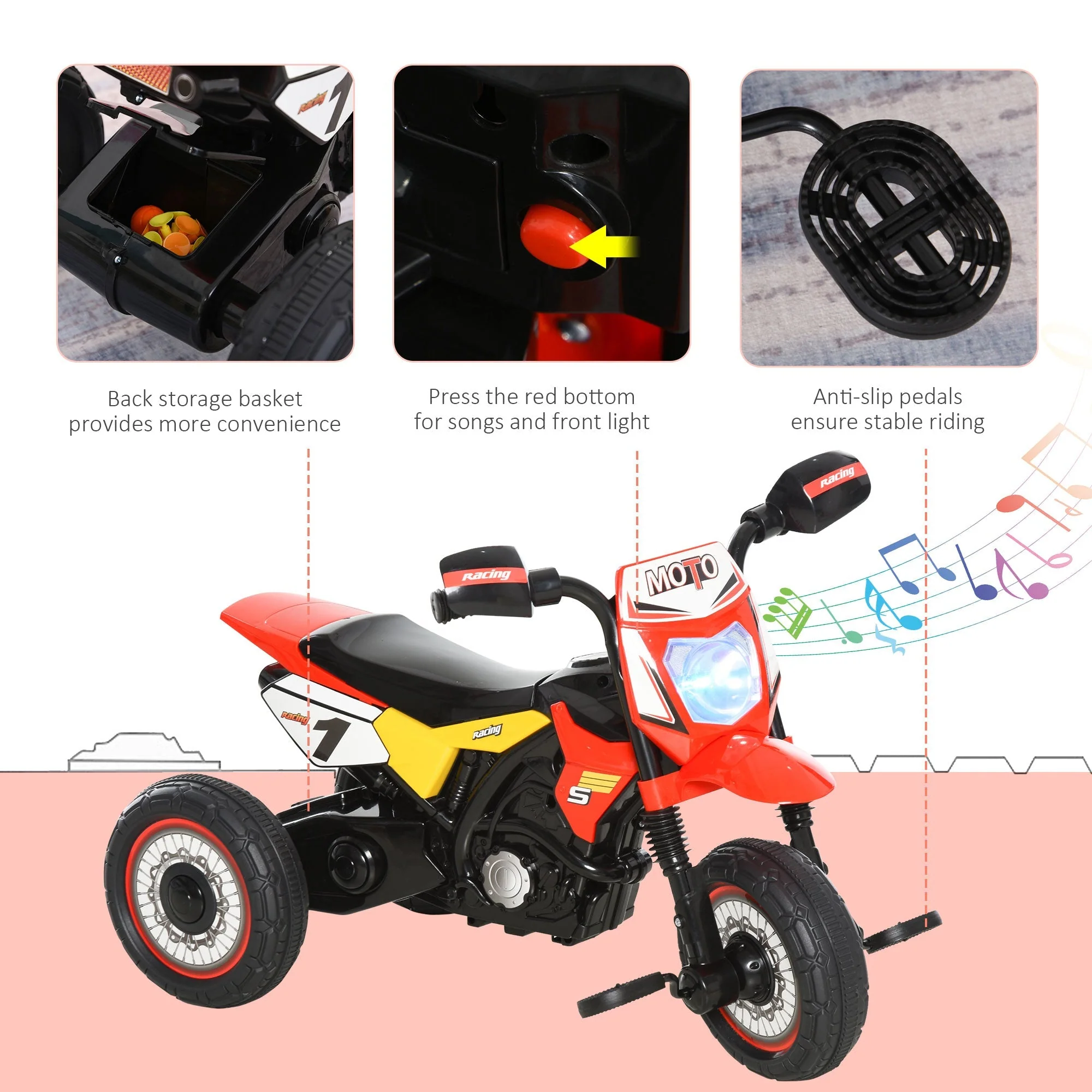 Toddlers 3-Wheel PP Ride On Pedal Trike Red - Image 4