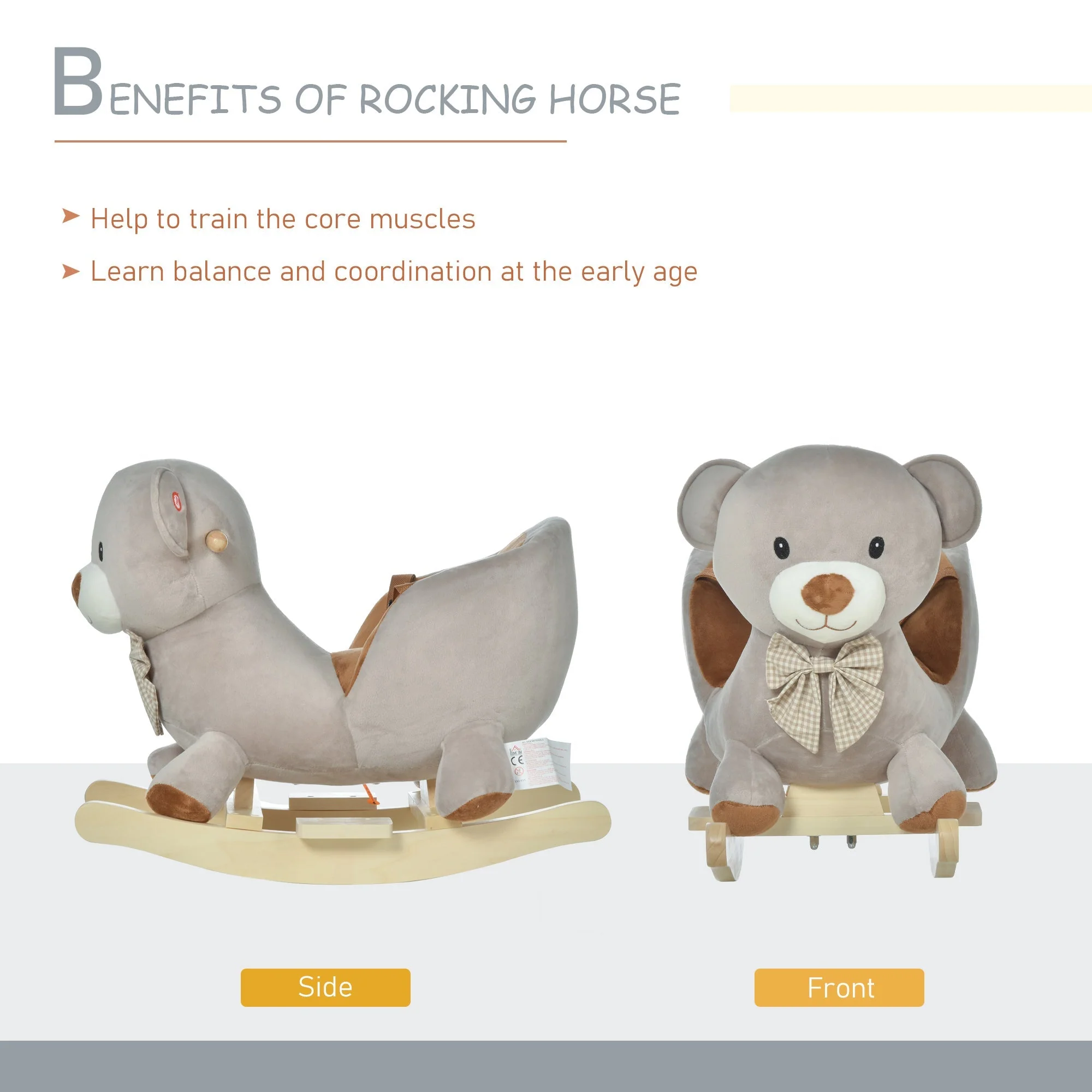 Toddlers Plush Bear Rocking Horse Grey - Image 5