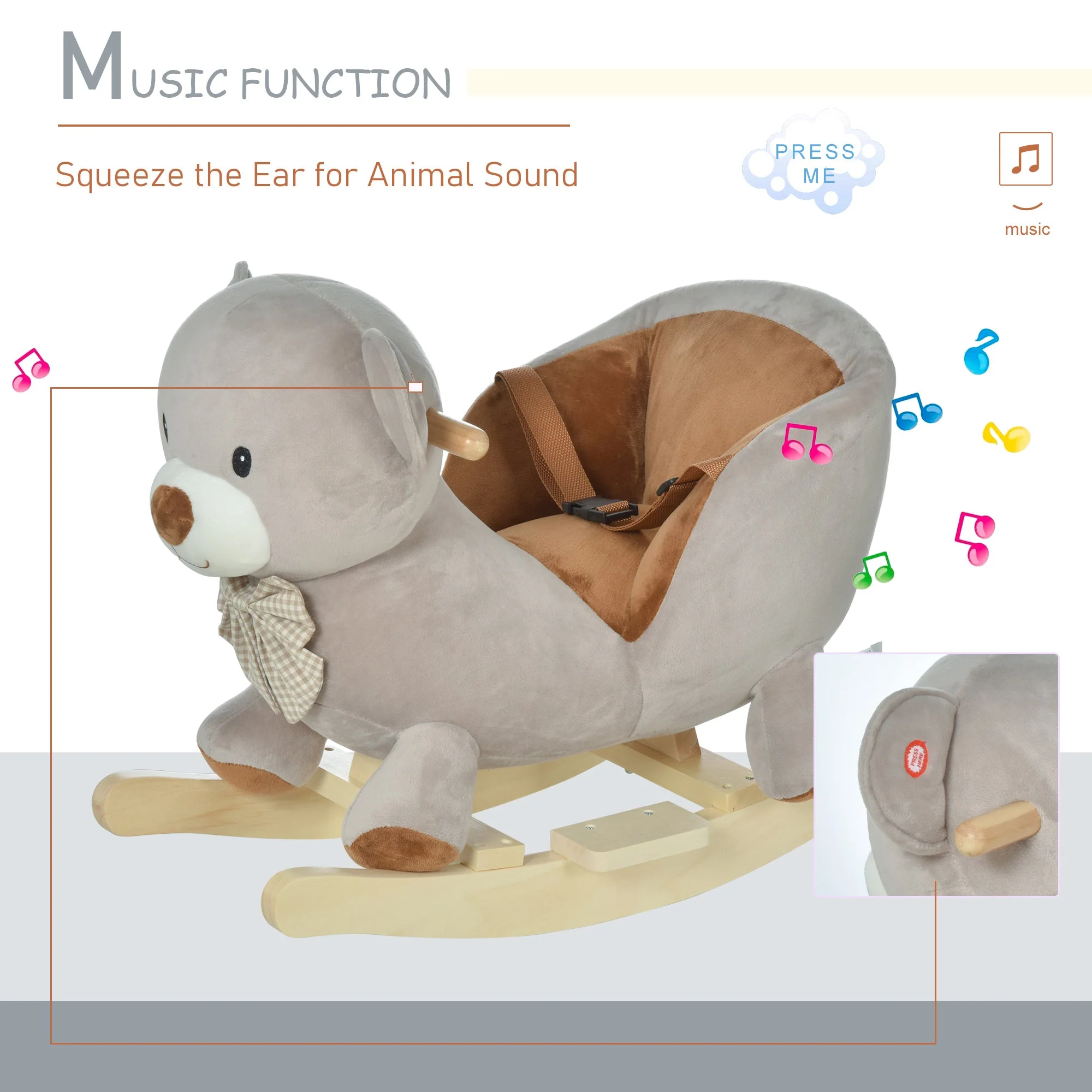 Toddlers Plush Bear Rocking Horse Grey - Image 7