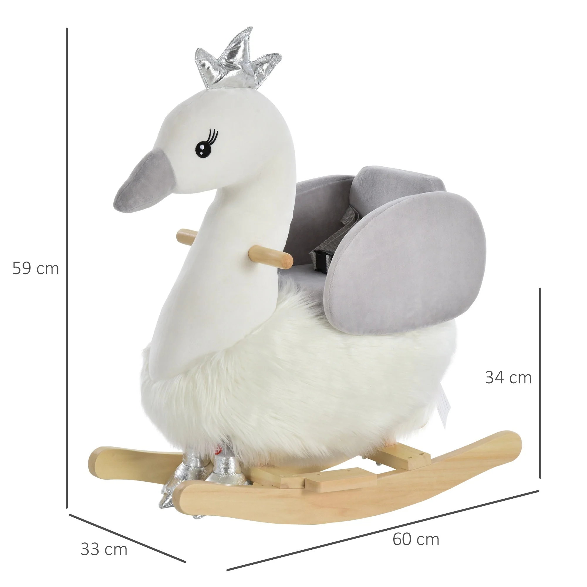 Toddlers Swan Plush Rocking Ride On w/ Sound White/Grey - Image 3