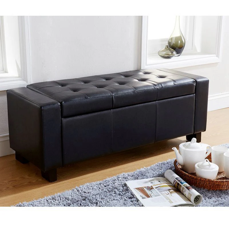 Verona Large Ottoman Faux Leather Black 1 Door - Image 3