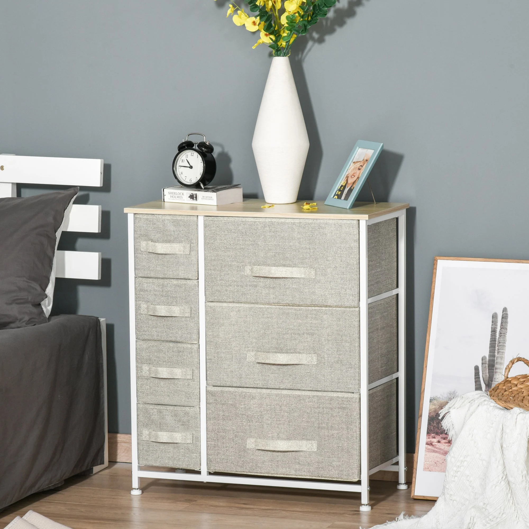 Vertical 7 Linen Drawers Cabinet Organizer Storage Dresser Tower with Metal Frame Adjustable Feet for Living Room - Image 2
