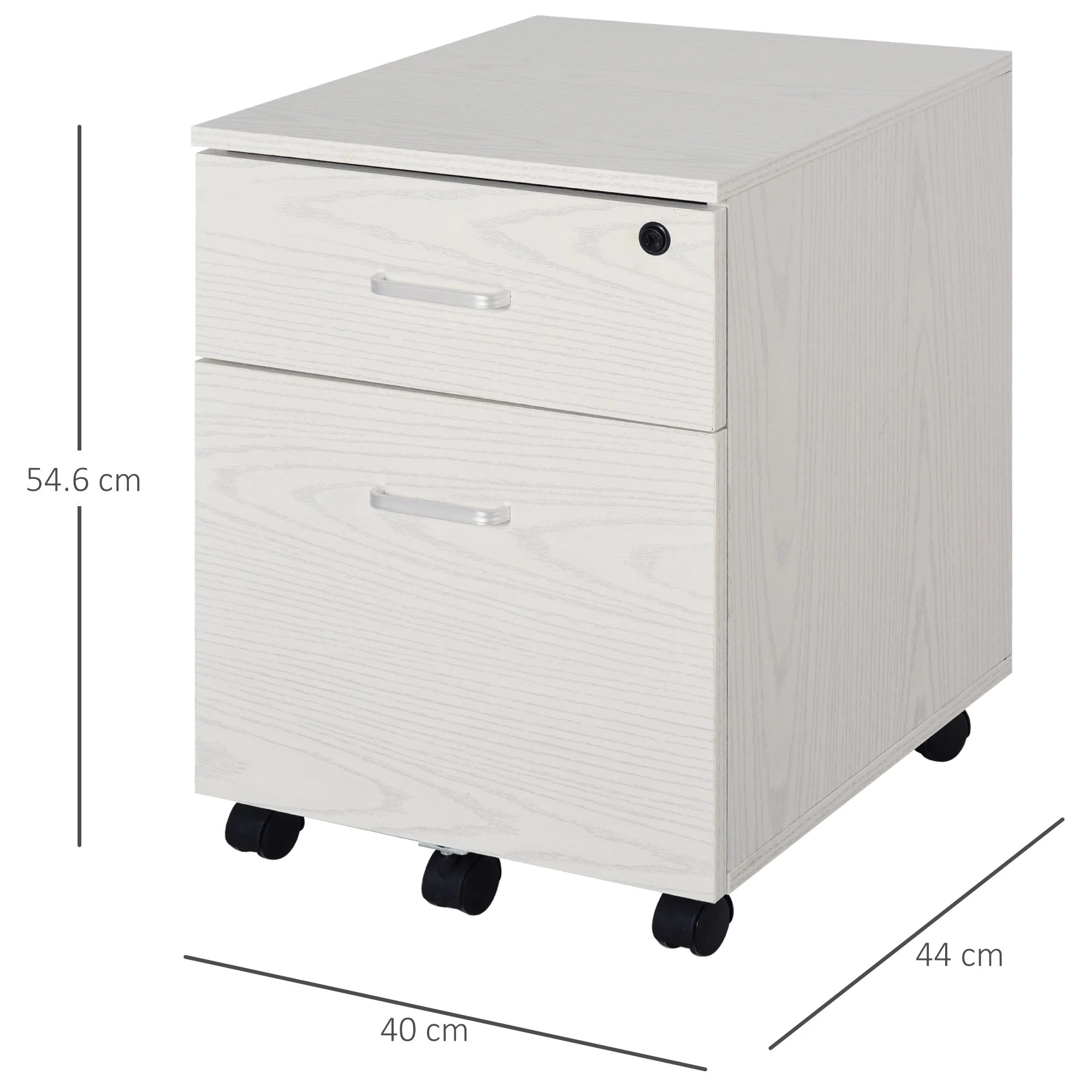Vinsetto 2-Drawer Locking Office Filing Cabinet w/ 5 Wheels Rolling Storage Hanging Legal Letter Files Cupboard Home Organisation White - Image 3