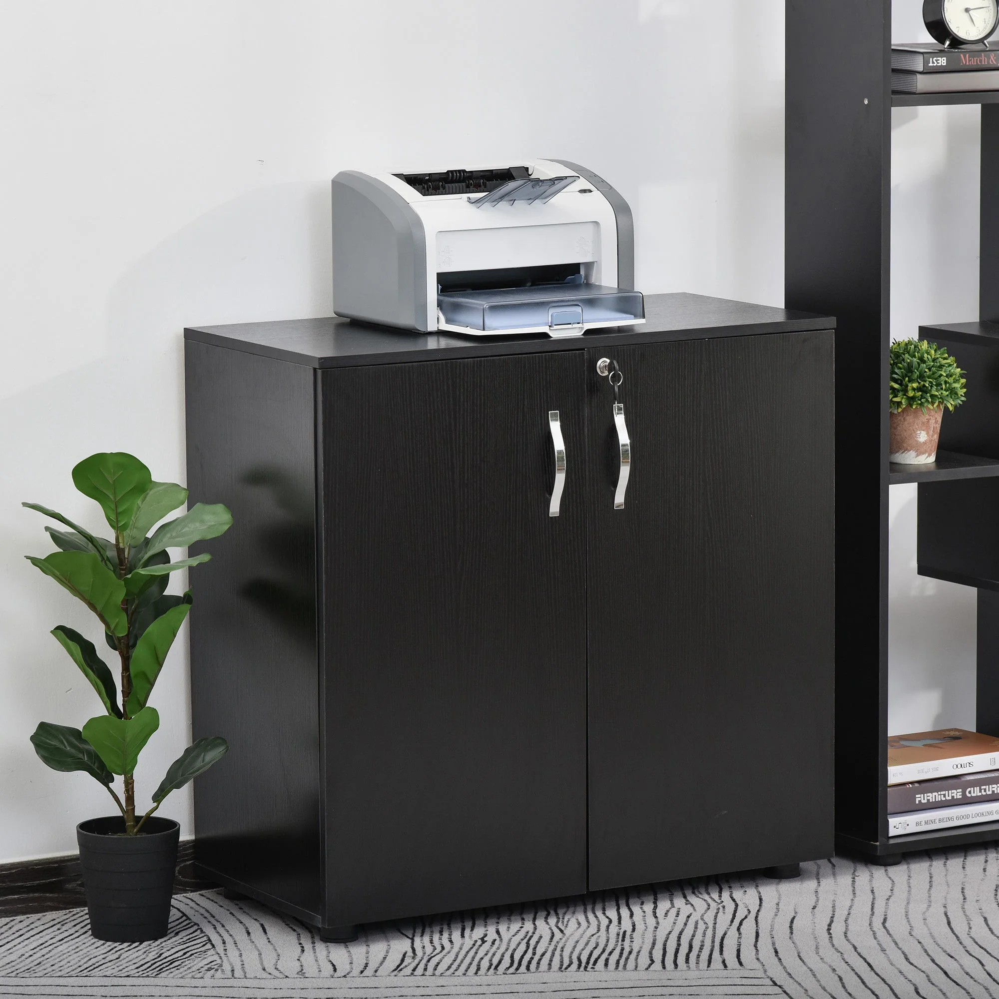 Vinsetto 2-Tier Locking Office Storage Cabinet File Organisation w/ Feet Melamine Coating Aluminium Handles 2 Keys Stylish Black - Image 2
