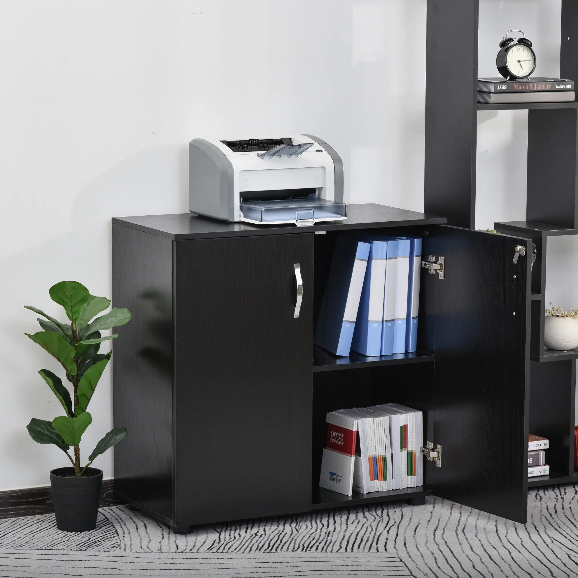 Vinsetto 2-Tier Locking Office Storage Cabinet File Organisation w/ Feet Melamine Coating Aluminium Handles 2 Keys Stylish Black - Image 4