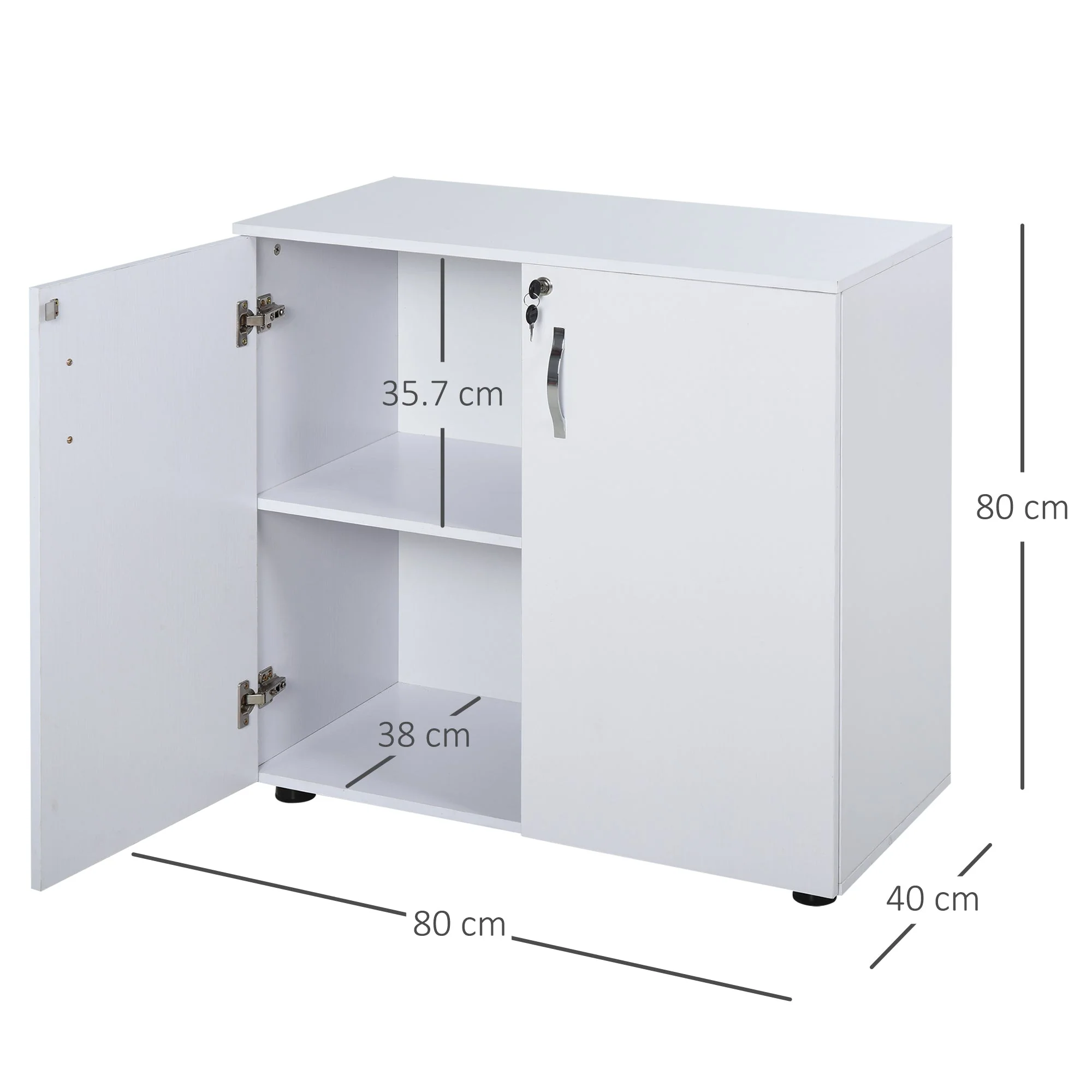 Vinsetto 2-Tier Locking Office Storage Cabinet File Organisation w/ Feet Melamine Coating Aluminium Handles 2 Keys Stylish White - Image 3