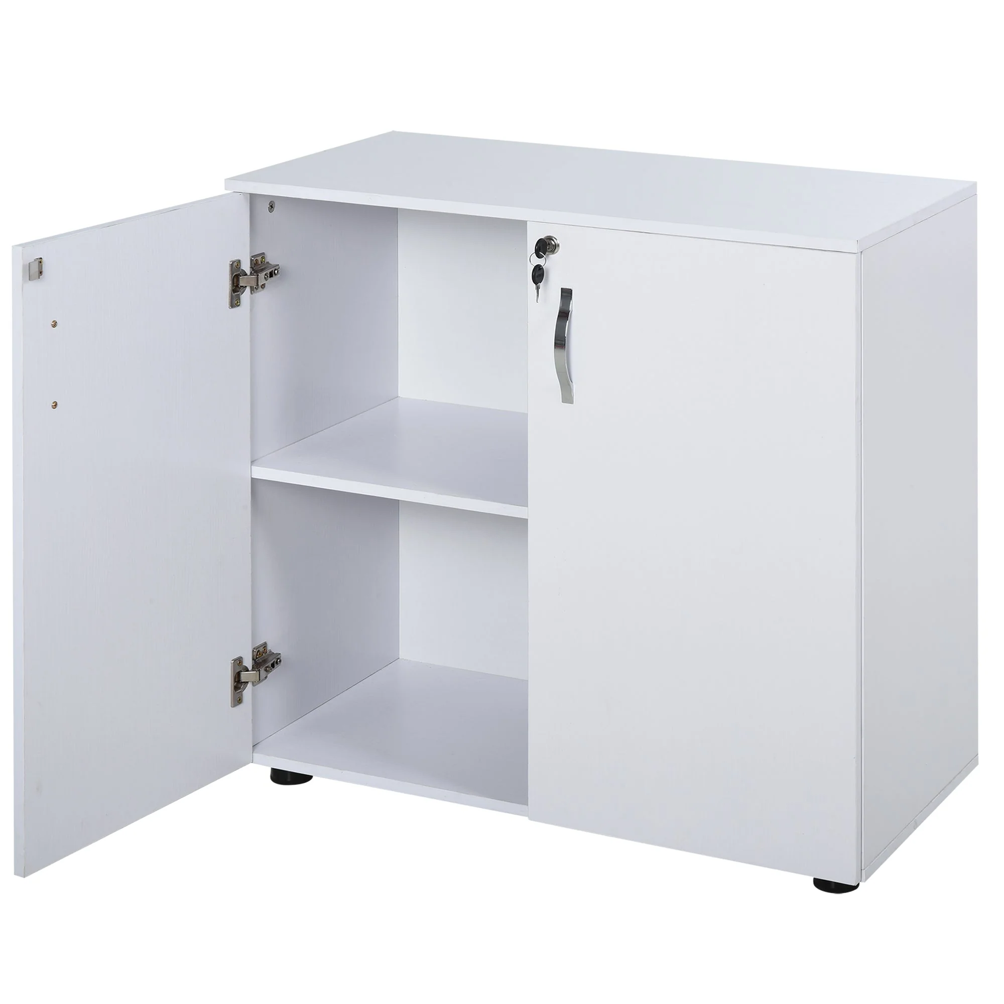Vinsetto 2-Tier Locking Office Storage Cabinet File Organisation w/ Feet Melamine Coating Aluminium Handles 2 Keys Stylish White - Image 4