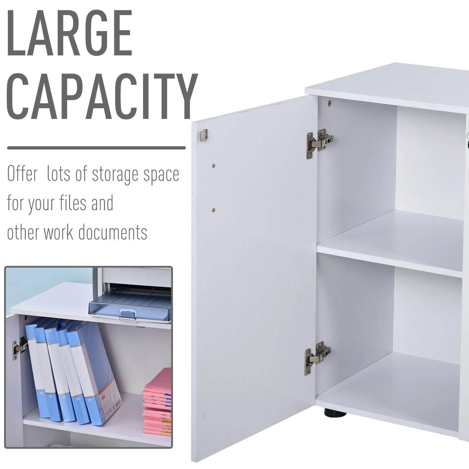 Vinsetto 2-Tier Locking Office Storage Cabinet File Organisation w/ Feet Melamine Coating Aluminium Handles 2 Keys Stylish White - Image 6