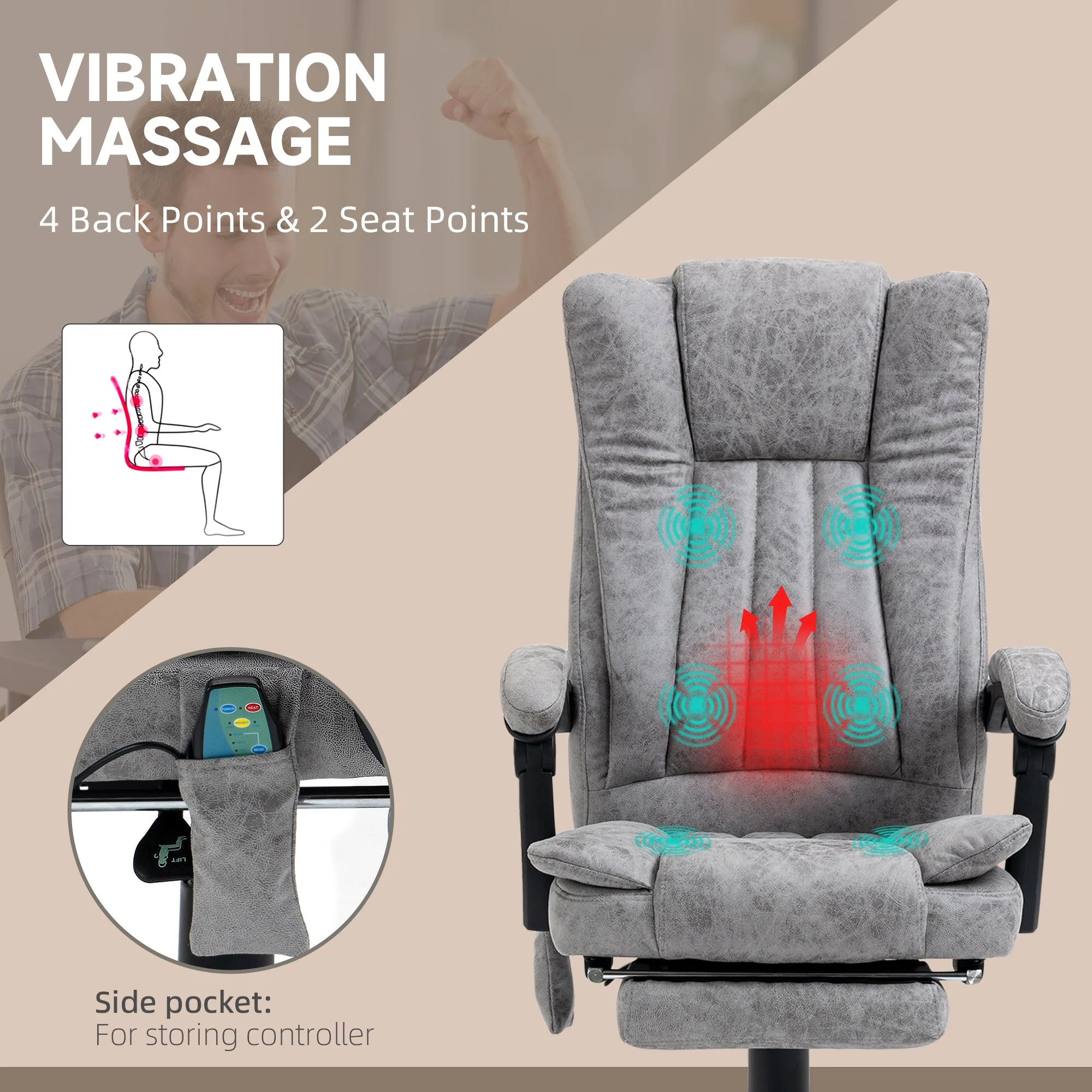 Vinsetto 6 Point Vibrating Massage Office Chair With Heat - Image 4