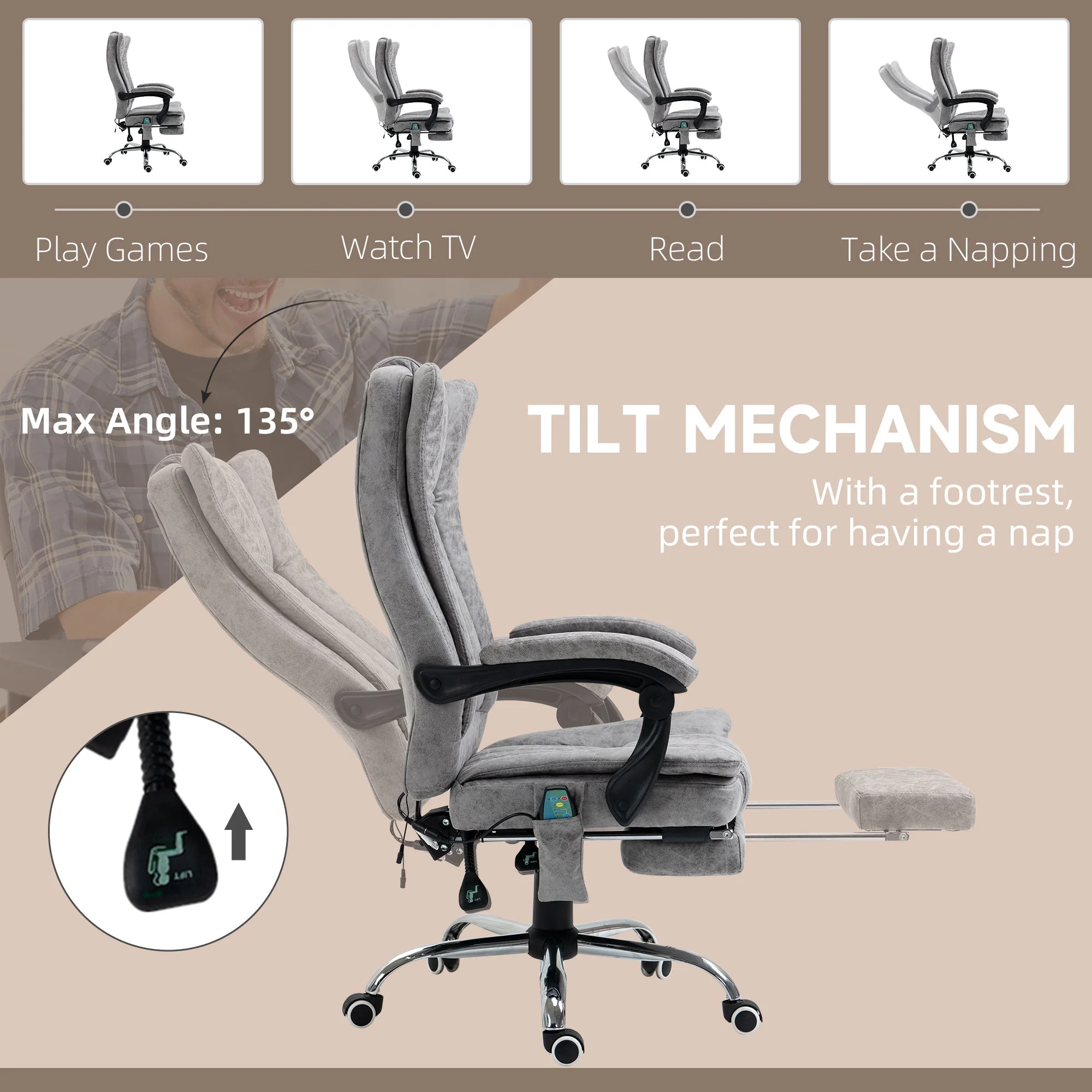 Vinsetto 6 Point Vibrating Massage Office Chair With Heat - Image 6