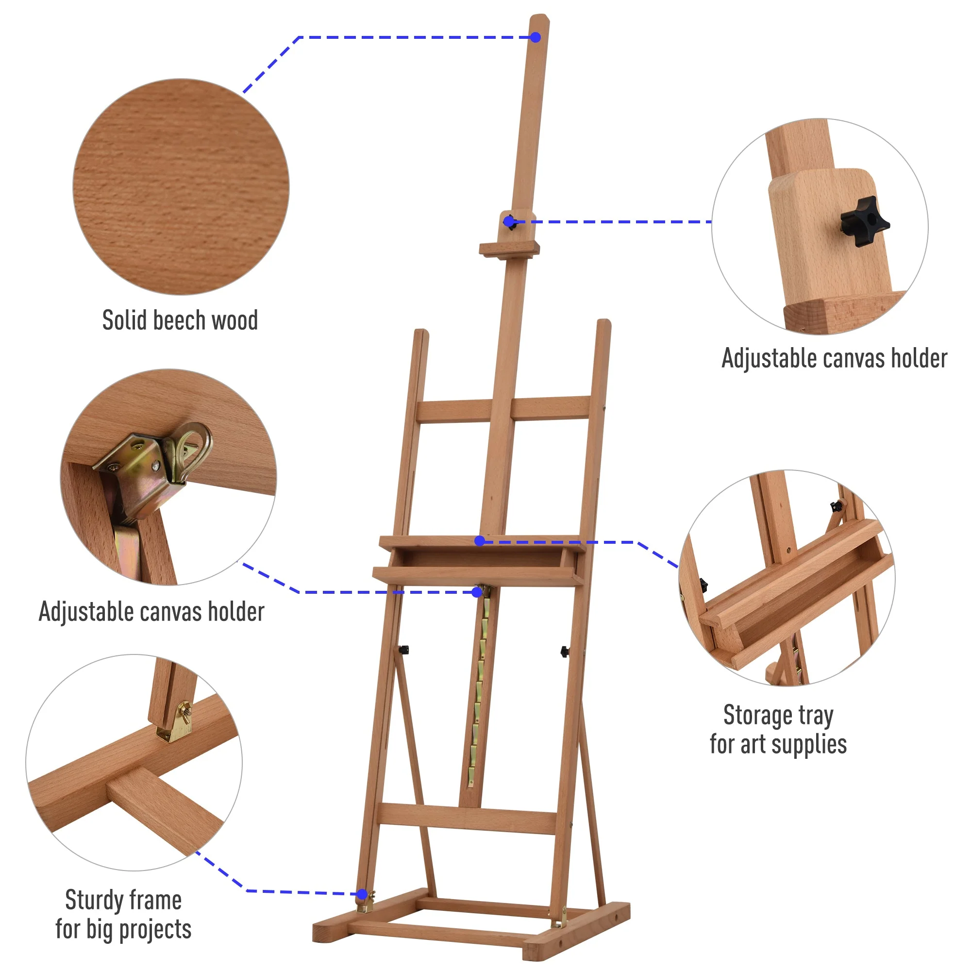 Vinsetto Art Studio Easel Height Adjustable W/ Canvas Holder Pencil Case Display Drawing - Image 5