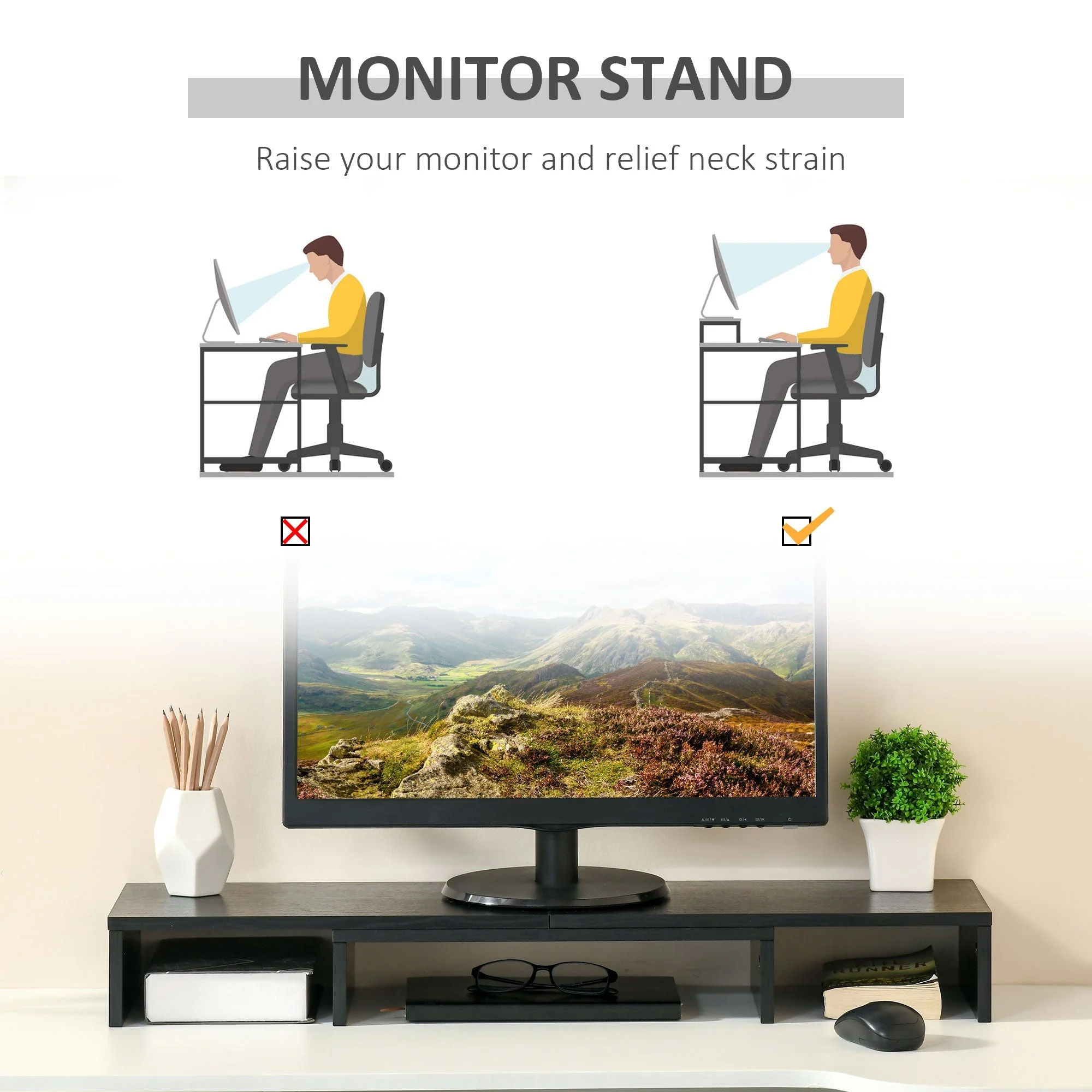 Vinsetto Dual Monitor Stand Riser With Adjustable Length And Angle - Image 4