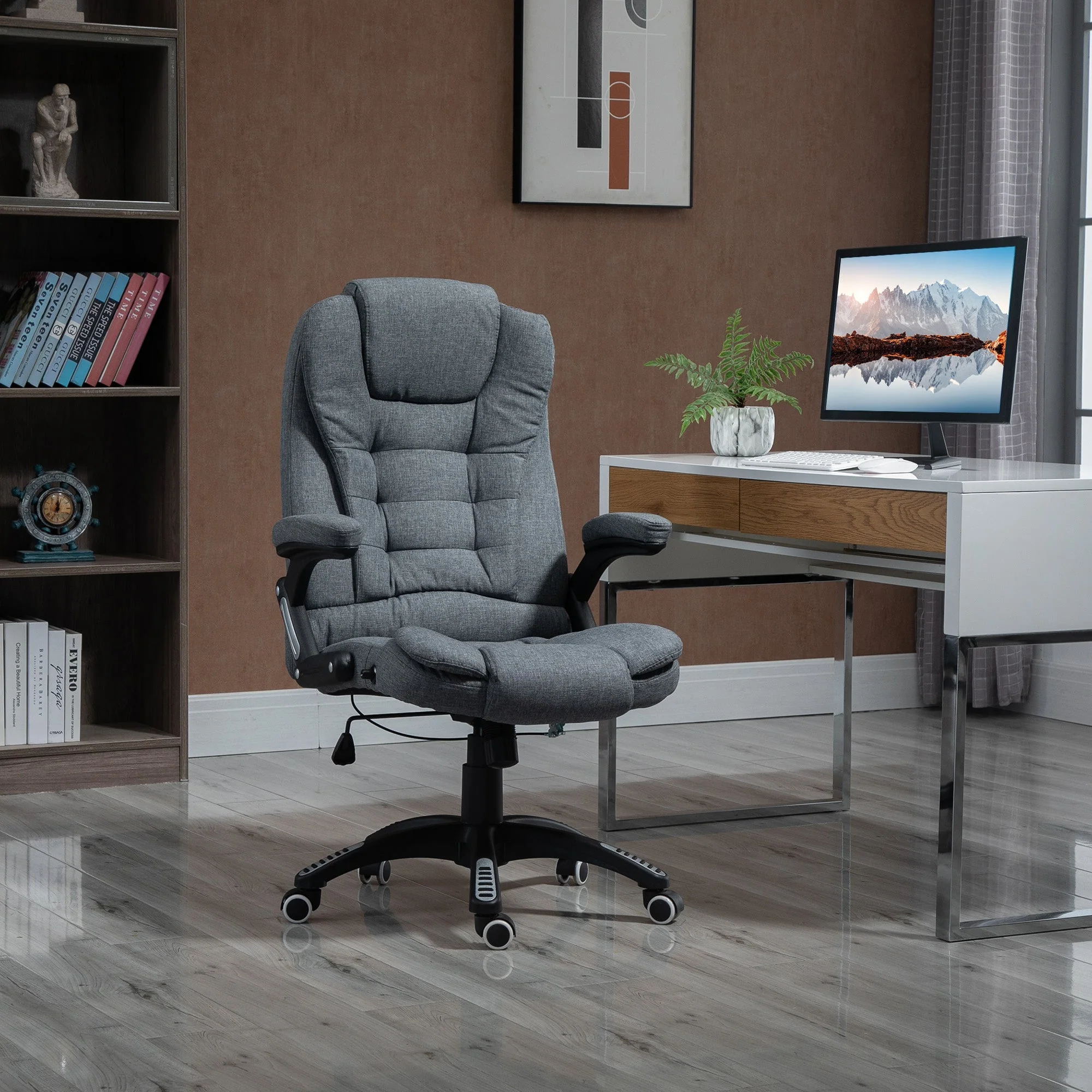 Vinsetto Ergonomic Office Chair Comfortable Desk Chair with Armrests Adjustable Height Reclining and Tilt Function Dark Grey - Image 2