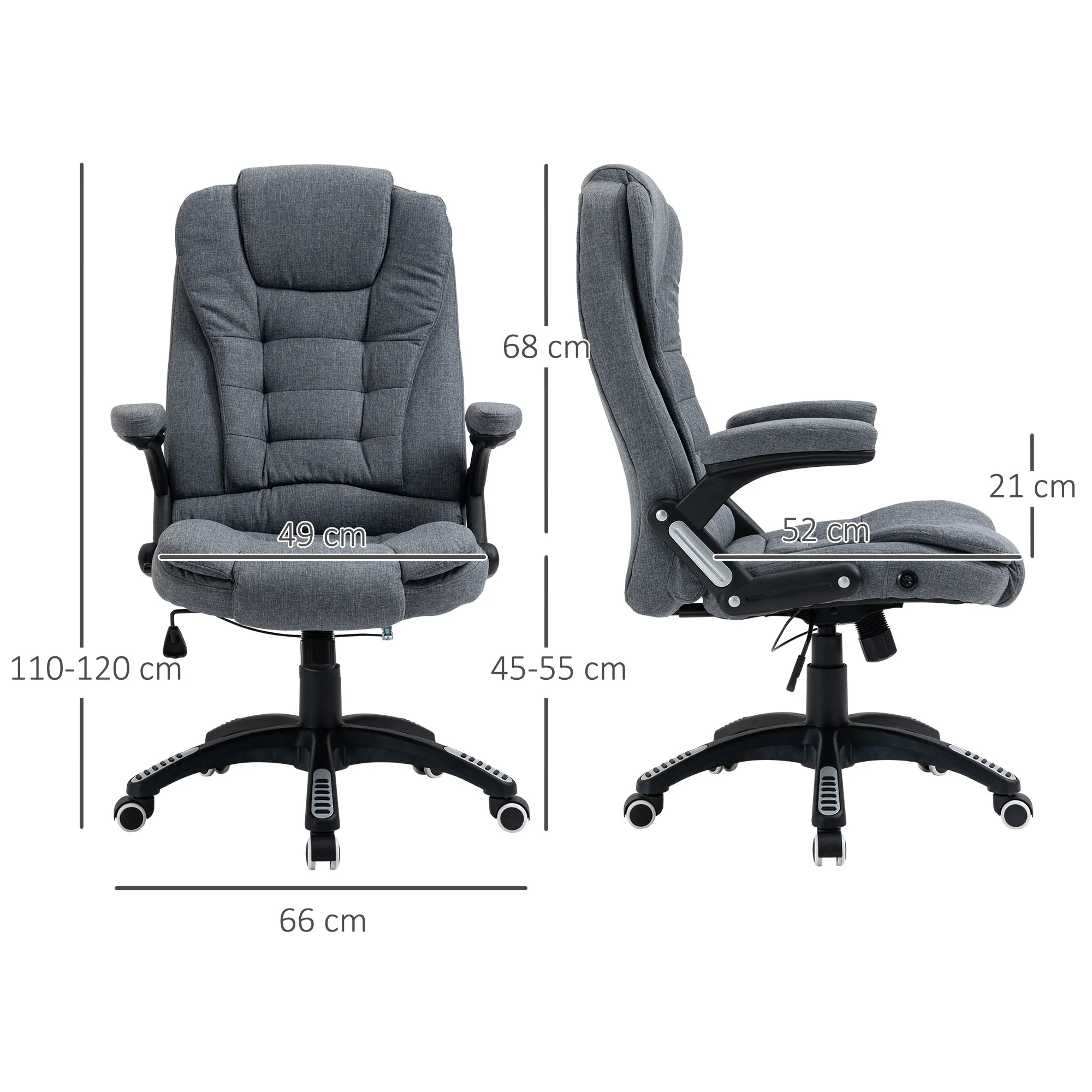 Vinsetto Ergonomic Office Chair Comfortable Desk Chair with Armrests Adjustable Height Reclining and Tilt Function Dark Grey - Image 3