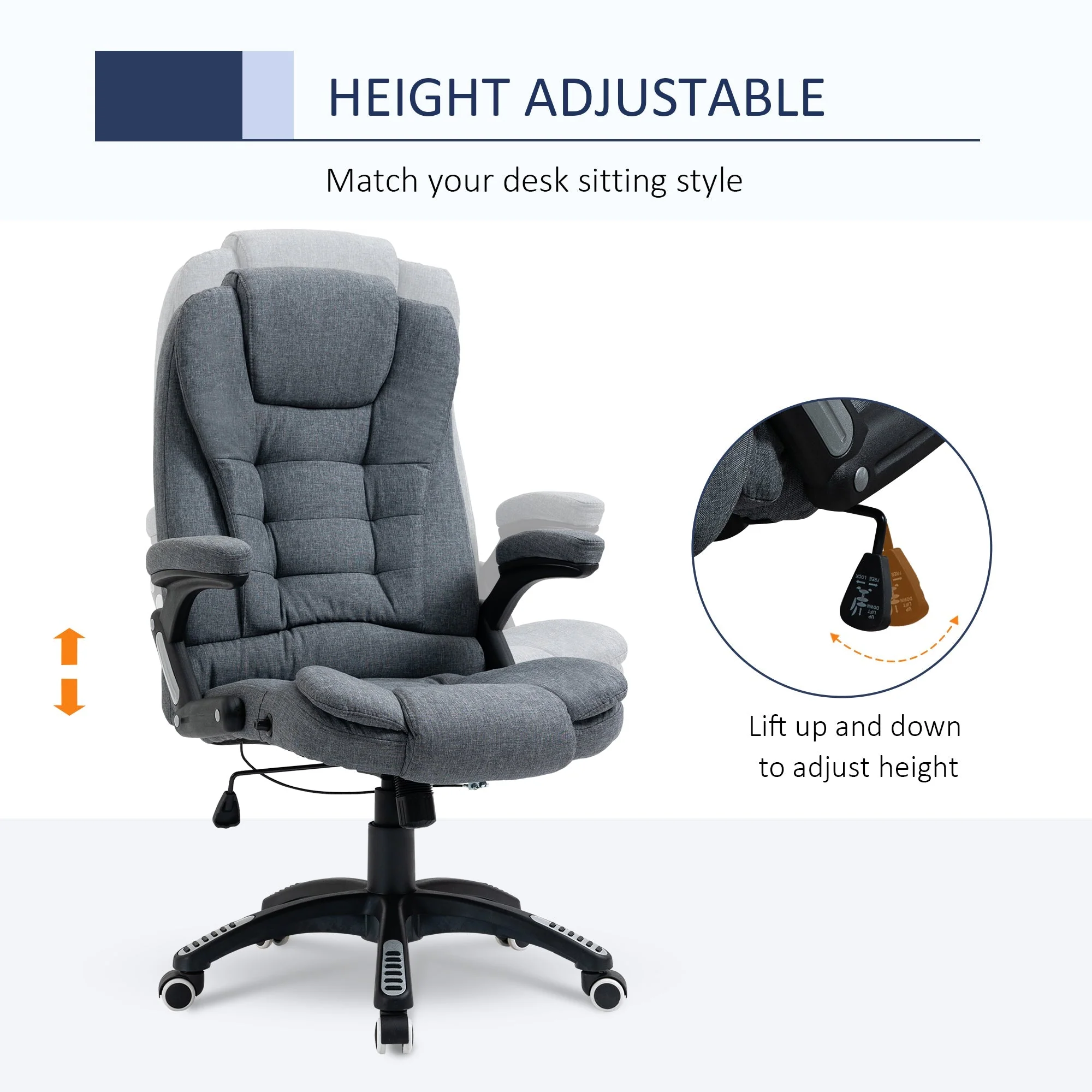 Vinsetto Ergonomic Office Chair Comfortable Desk Chair with Armrests Adjustable Height Reclining and Tilt Function Dark Grey - Image 4