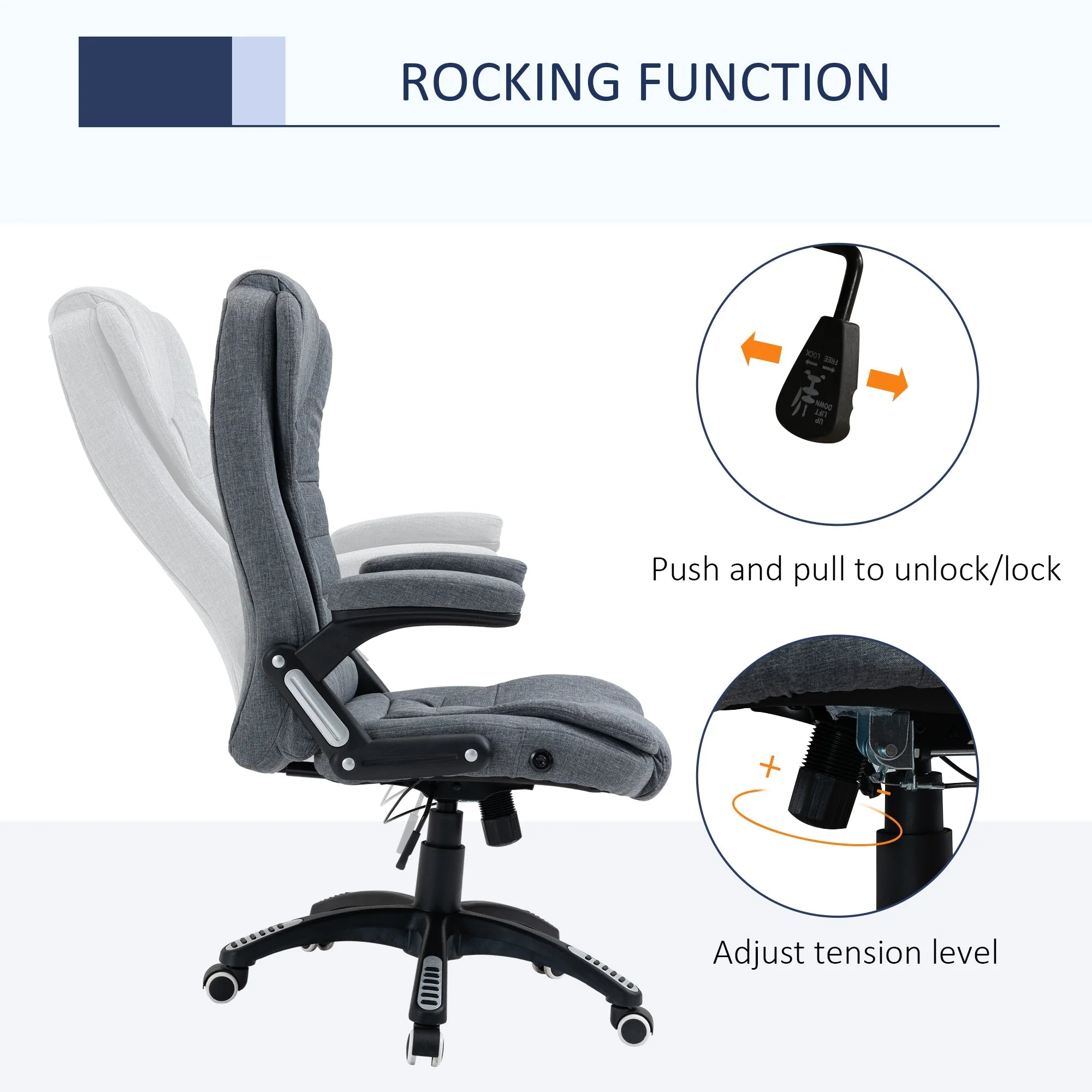 Vinsetto Ergonomic Office Chair Comfortable Desk Chair with Armrests Adjustable Height Reclining and Tilt Function Dark Grey - Image 5