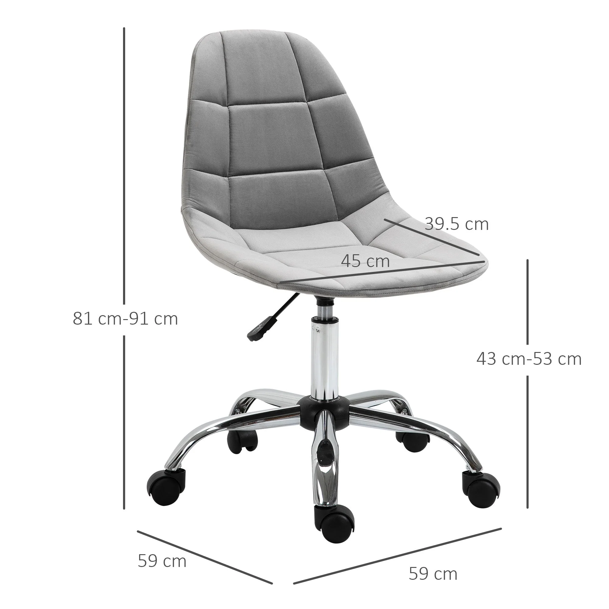 Vinsetto Ergonomic Office Chair Velvet Computer Home Study Chair Armless With Wheels Grey - Image 3