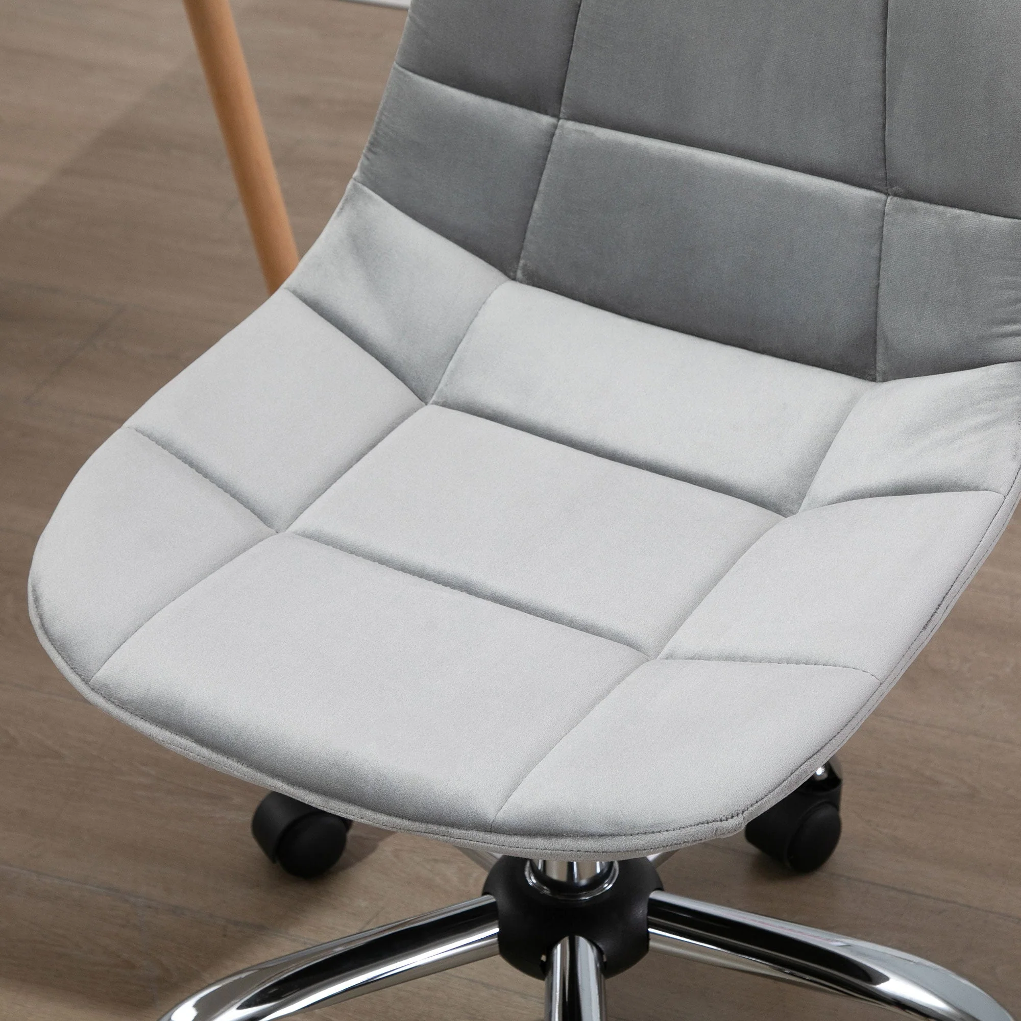 Vinsetto Ergonomic Office Chair Velvet Computer Home Study Chair Armless With Wheels Grey - Image 7