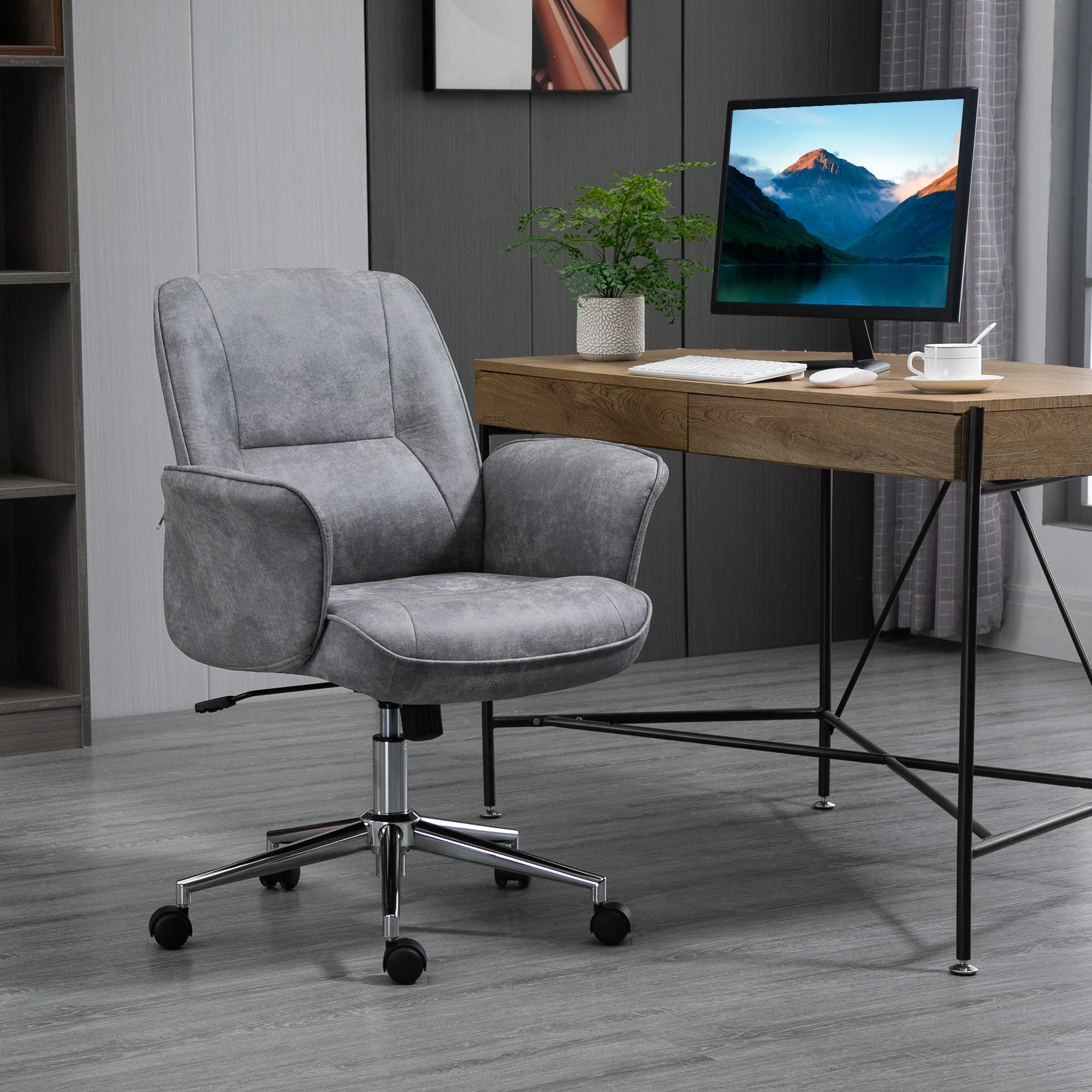 Vinsetto Faux Microfibre Leather Office Chair - Light Grey - Image 2